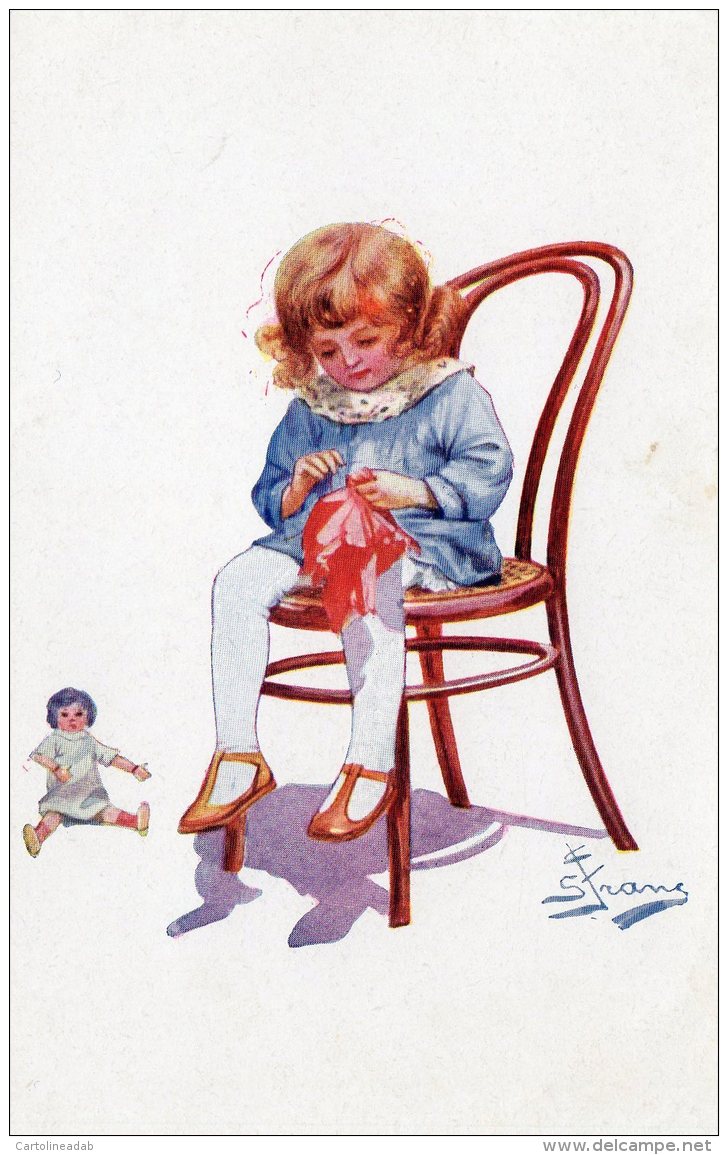 [DC9977] CPA - BAMBINA CHE RICAMA SEDUTA SULLA SEGGIOLA - BAMBOLA - FIRMATA - Non Viaggiata - Old Postcard - Altri & Non Classificati