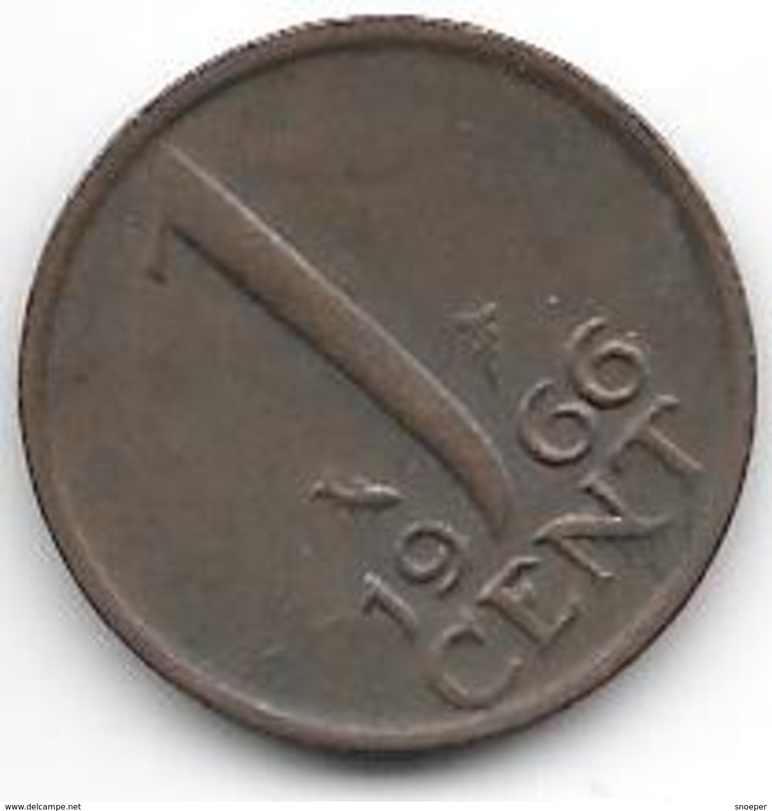 Netherlands 1 Cent 1966 Large Date Km 180   Xf+ - 1 Centavos