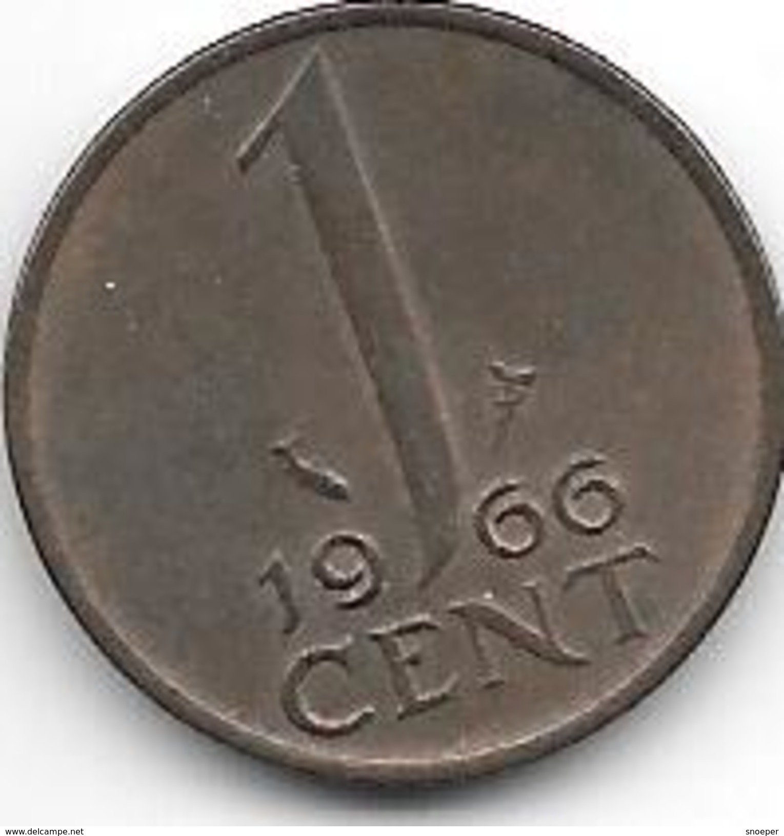 Netherlands 1 Cent 1966 Small Date Km 180   Xf+ - 1 Cent