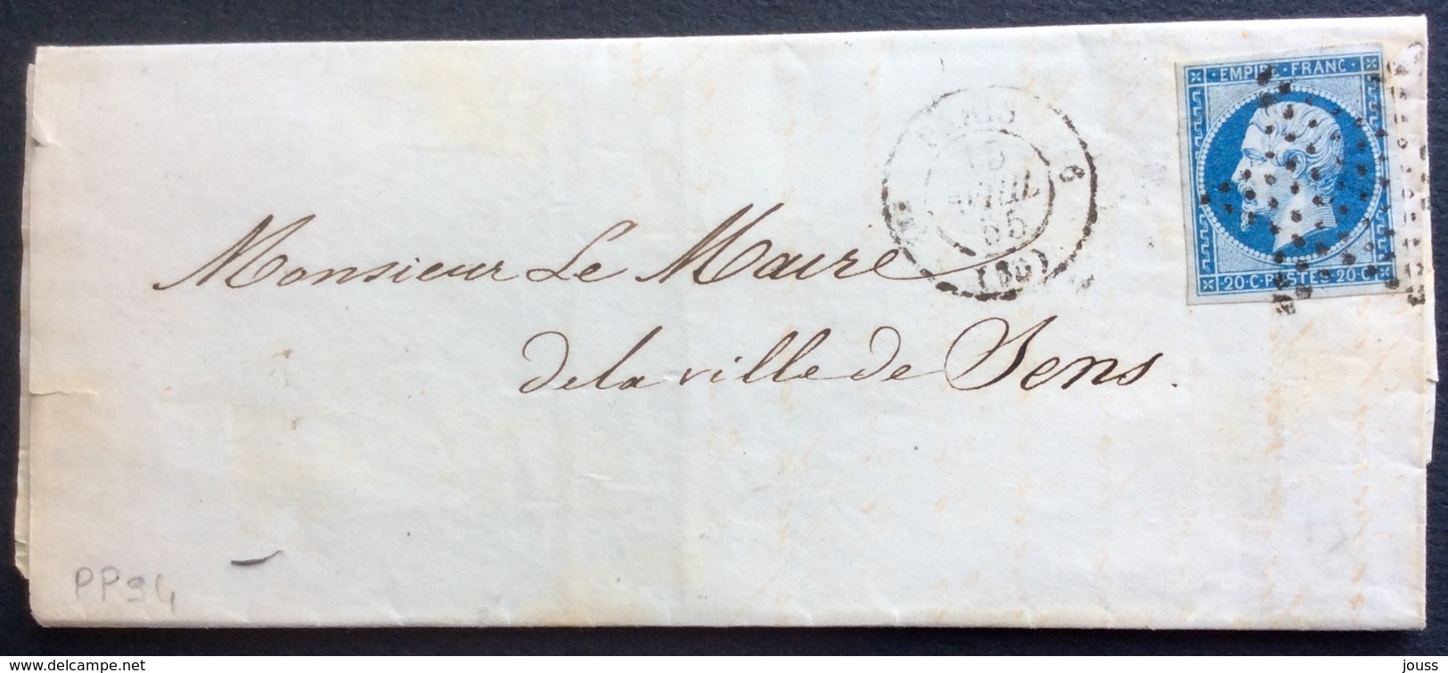 PP94 Paris Étoile Pleine + 1330 Route 6 Lyon 1er Dép CHEMIN DE FER DE PARIS DÉTAXE N°14 Couleur 15/4/1855 - 1849-1876: Période Classique