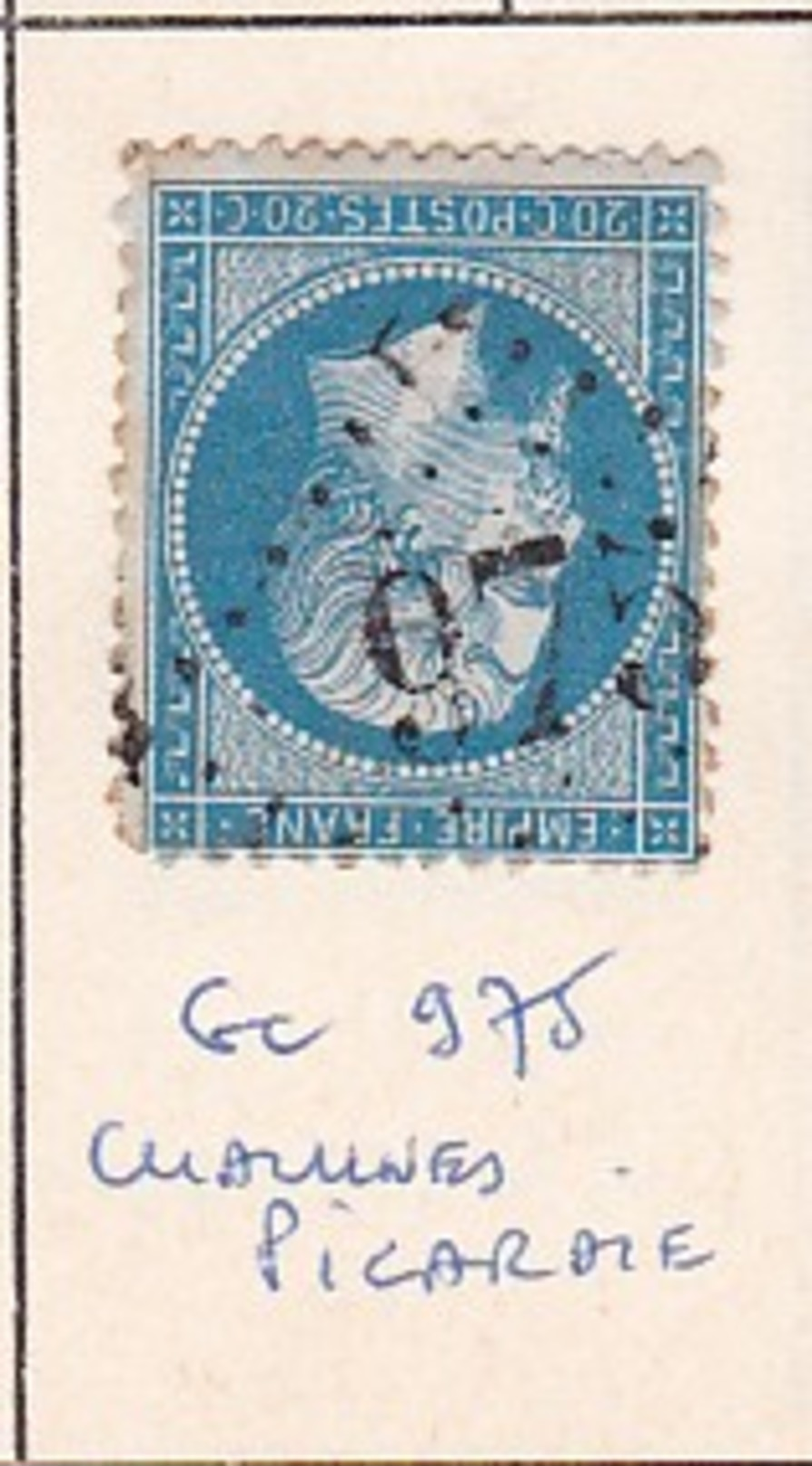 SOMME - S/22 - 20c Bleu Foncé - Napoleon III - Oblit   GC 975  (  Chaulnes - Picardie ) - Autres & Non Classés