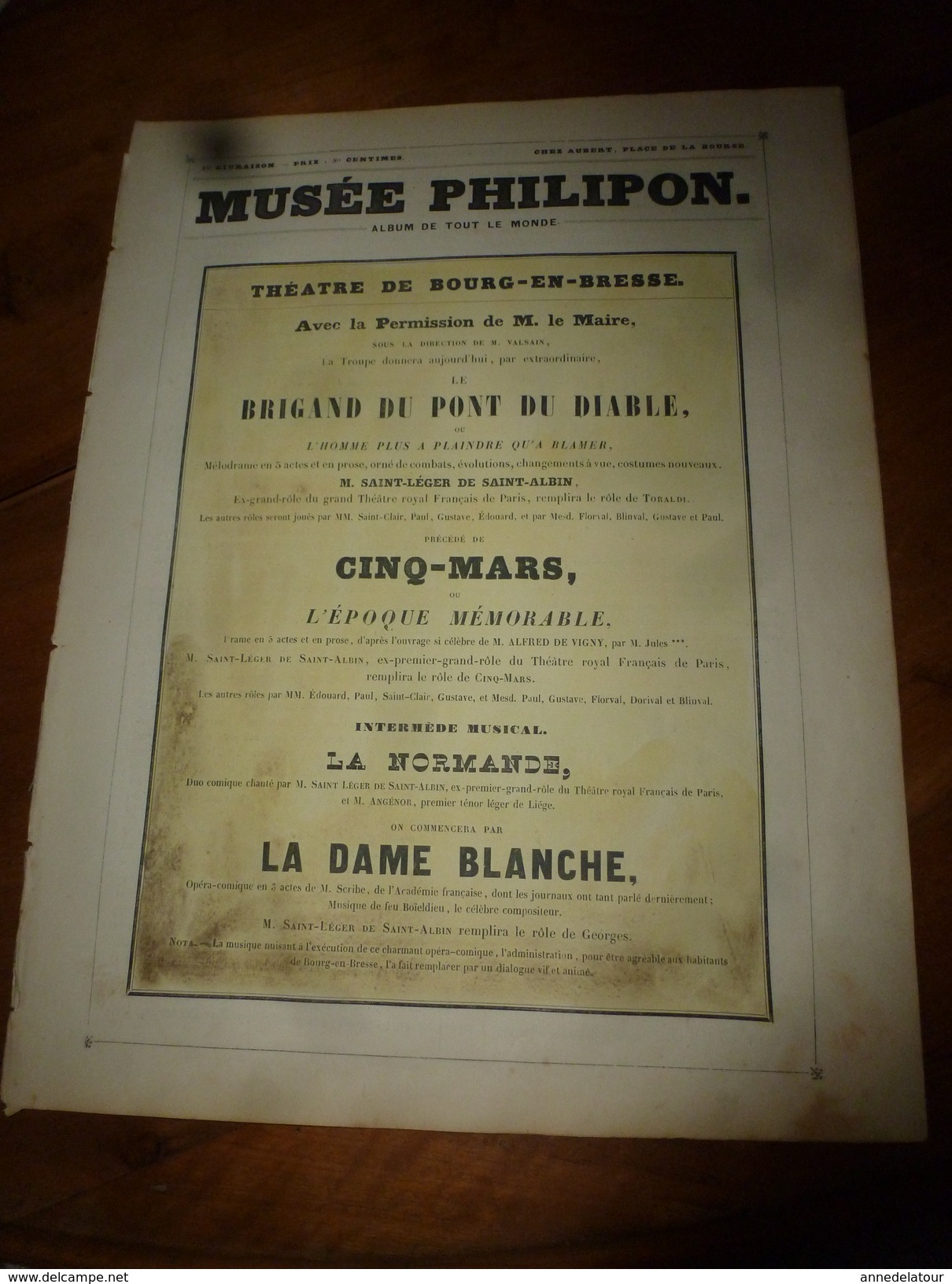 1840 Théâtre De Bourg-en-Bresse :LE BRIGANT DU PONT DU DIABLE (ou L'homme Plus à Plaindre Qu'à Blamer) MUSEE PHILIPON , - 1800 - 1849