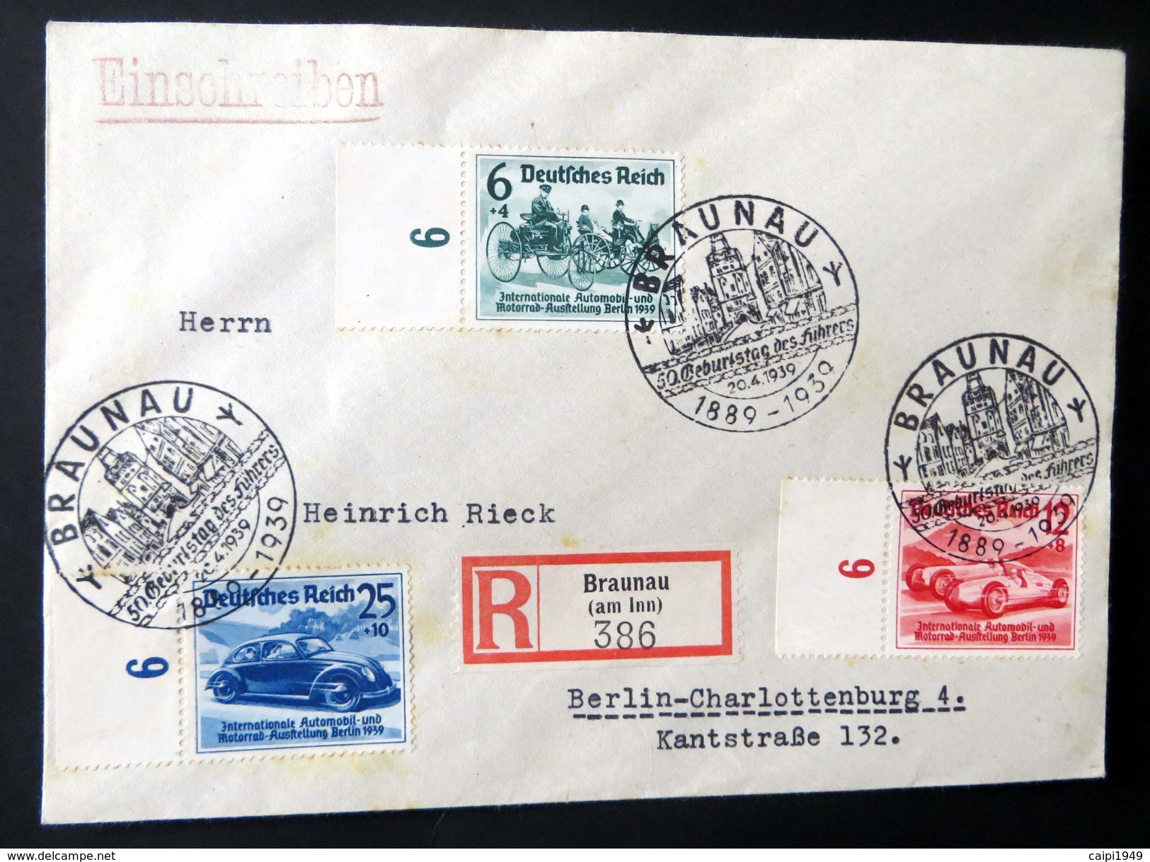 I.A.A. Mi.Nr. 686/88, Kpl. Serie Vom Bogenrand Auf R-Brief, Selt. Stempel "Braunau 50. Geburtstag ..." N. Berlin-Charl. - Briefe U. Dokumente