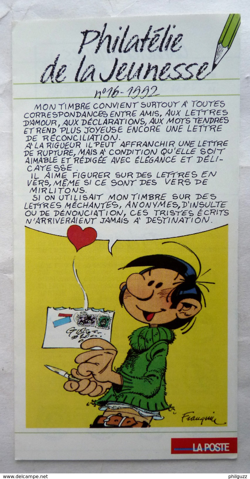 FLYERS Dépliant FRANQUIN GASTON  LA POSTE BELGE 1992 - Objetos Publicitarios