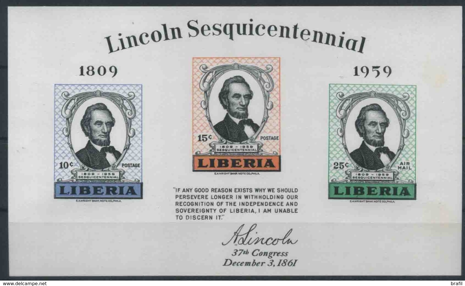 1959 Liberia, Anniversario Nascita Lincoln Foglietto, Serie Completa Nuova (**) - Liberia