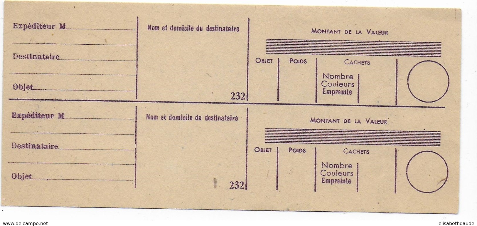 POSTE ENFANTINE (PETIT FORMAT) - RECEPISSE DE DEPOT VALEUR DECLAREE - Pseudo Privé-postwaardestukken