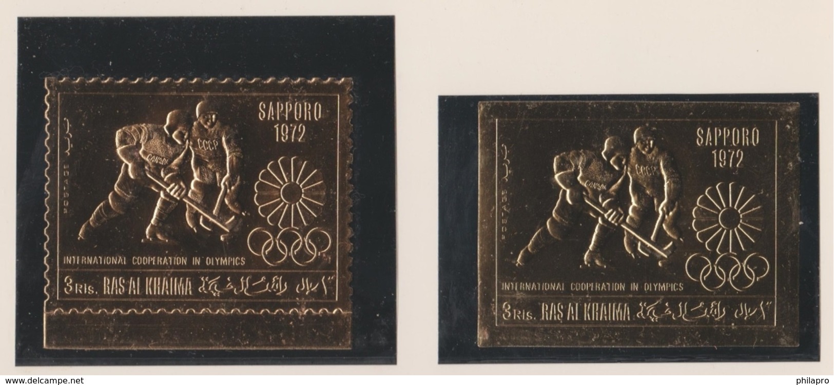 RAS AL KHAIMA  IMPERF+ PERF OLYMPIC  SAPPORO 1972  ** MNH  23  CARAT GOLD  VF  Réf  G689 - Winter 1972: Sapporo