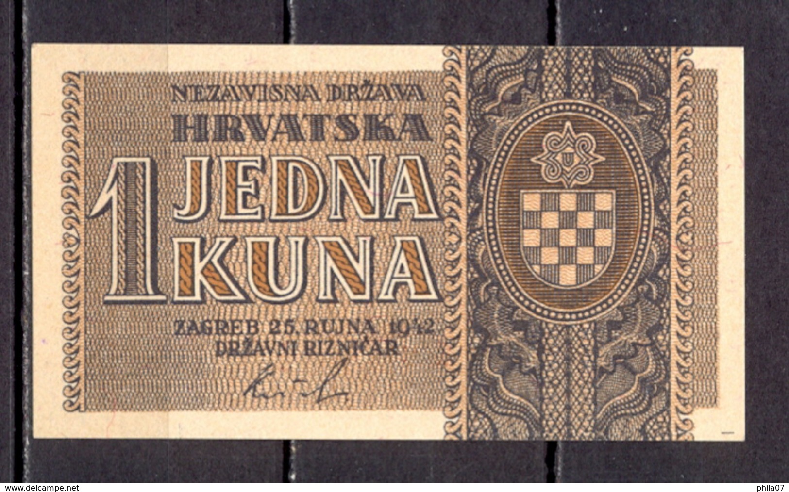 Croatia (NDH) WWII - 1 Kn UNC, One Letter In Serial Number / 2 Scans - Croatie