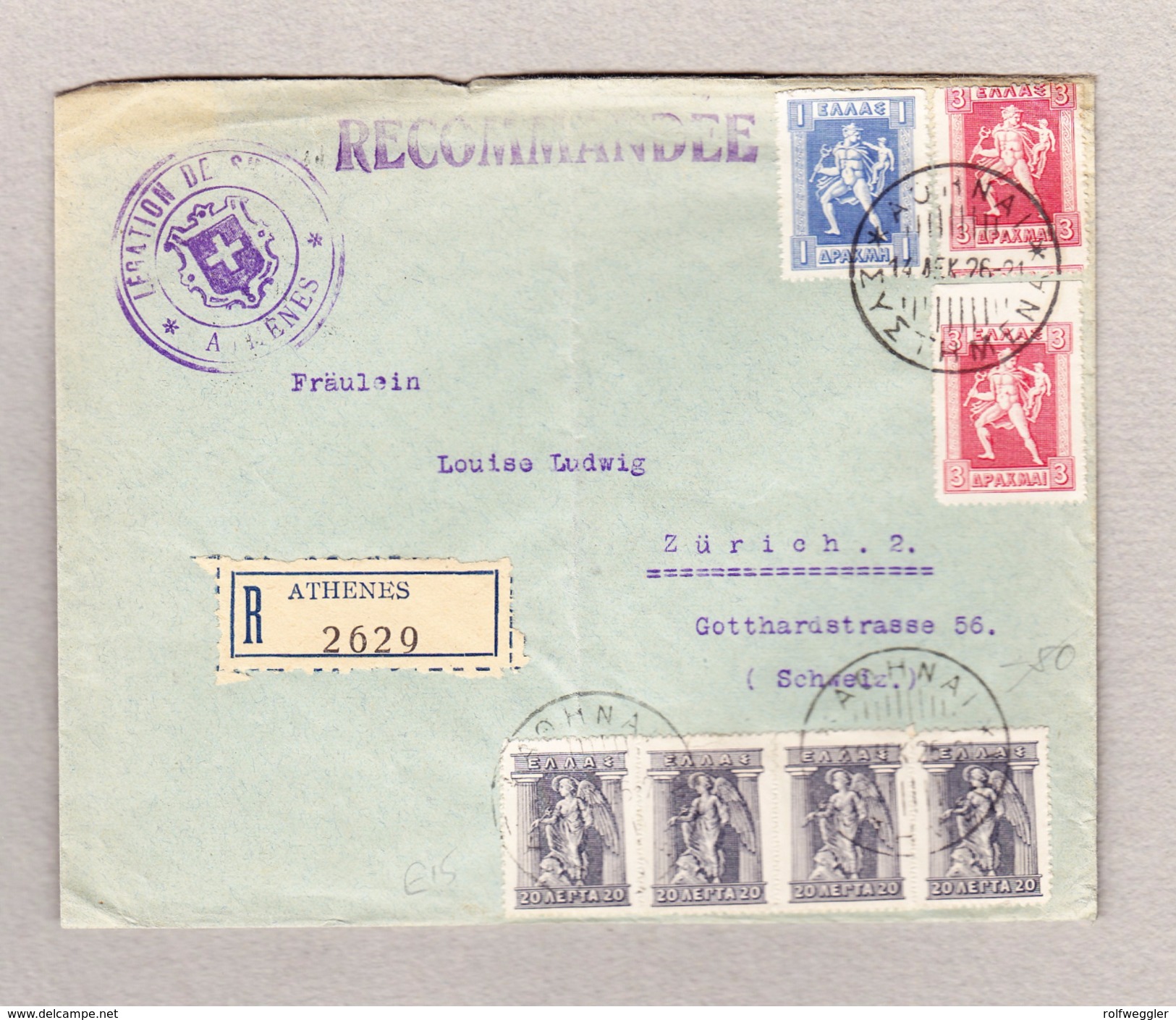 Griechenland Athen 14.12.1926 R-Brief Nach Zürich - Lettres & Documents