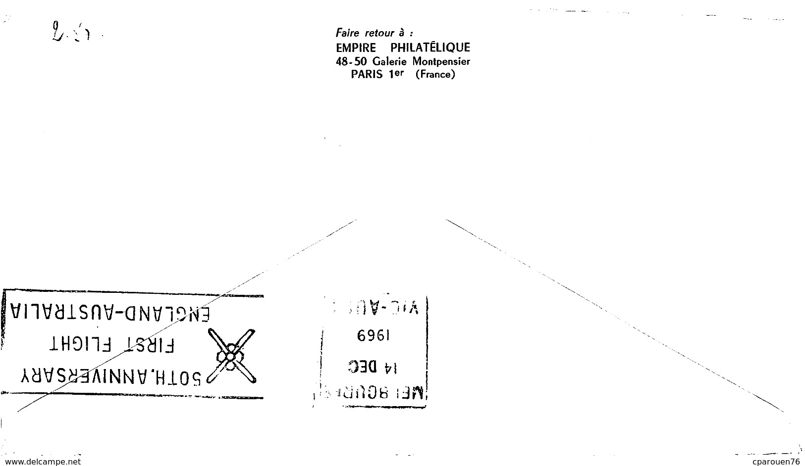 Lettre Poste Aérienne 1er Vol Angleterre France Australie 1969 Circulée 2 Timbres 0,70 Le Redoutable 0,60 Satellite 1 - 1960-.... Briefe & Dokumente