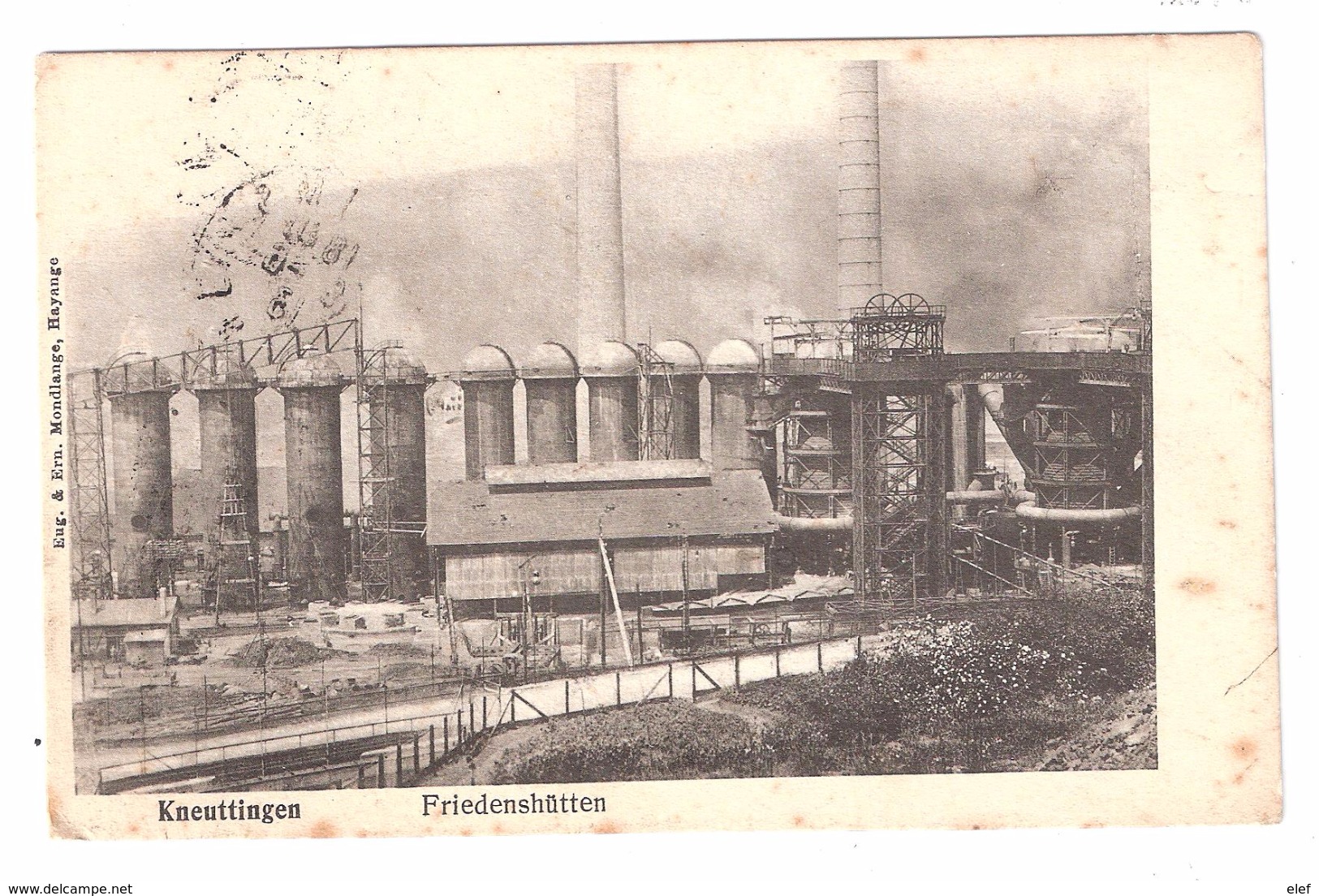 KNEUTTINGEN , Lothringen : Friedenshütten ; Fabrike . Usine ; Cachet FLÖRCHINGEN, 9.6.1913 , TB RARE - Lothringen