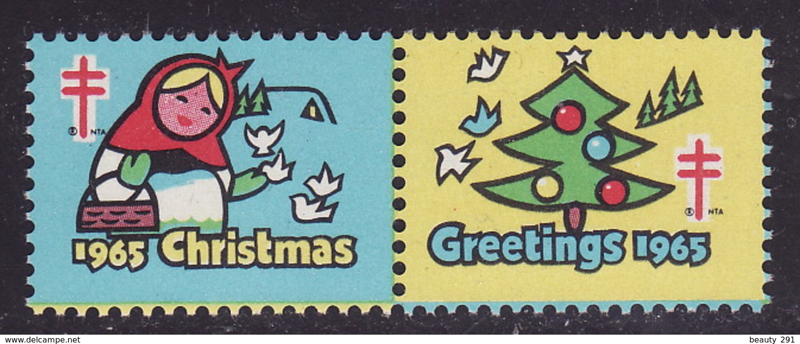 1965 USA - CHRISTMAS - GREETINGS - National Tuberculosis Association (NTA) TBC Charity Stamp / Cinderella / Vignette - Malattie