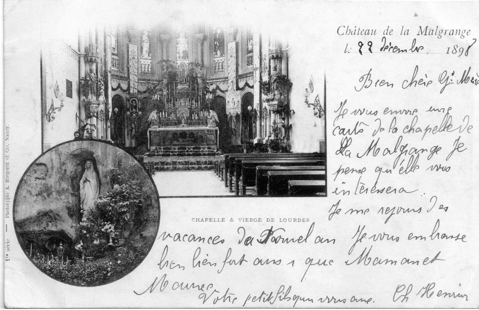 - A3-      JARVILLE : CHATEAU DE LA MALGRANGE - CHAPELLE A LA VIERGE DE LOURDES   -RARE- DOS SIMPLE  Postee 1898 - Other & Unclassified