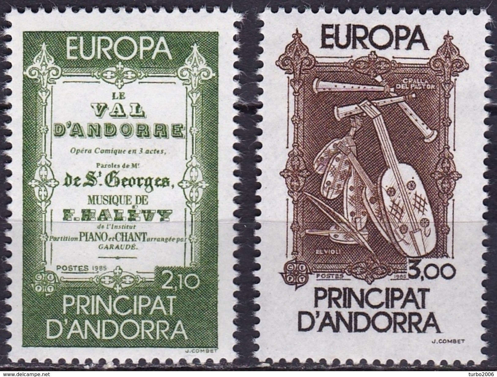 Andorra Francais 1985 Europe CEPT Musical Year Complete MNH Set Michel 360 / 361 - Unused Stamps