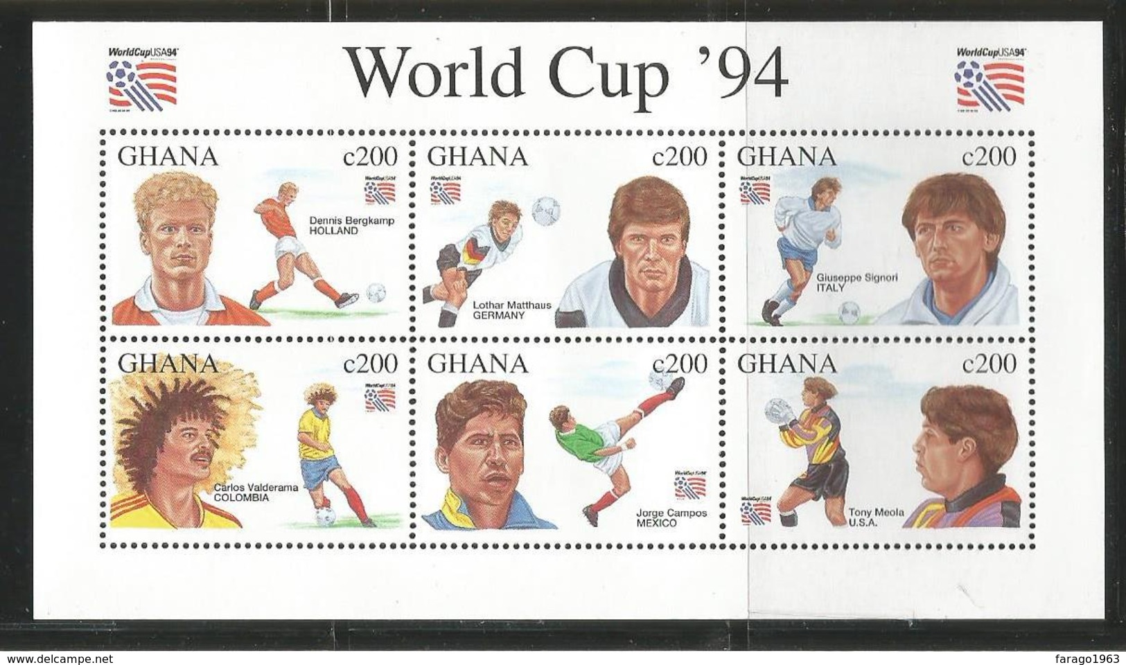 1994 Ghana World Cup Football  Complete Set Of 6 And 2 Souvenir Sheets MNH - Ghana (1957-...)
