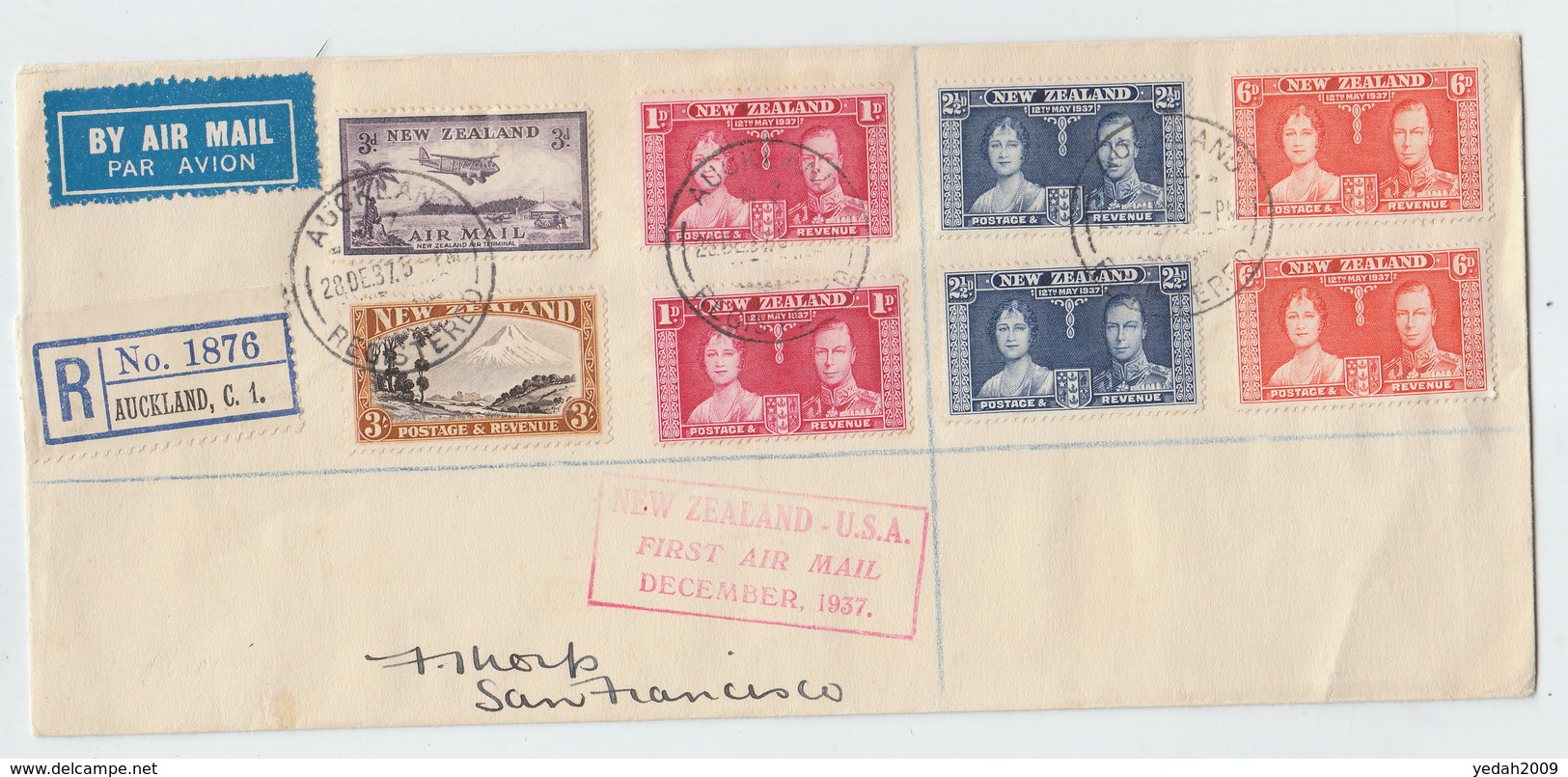 New Zealand/USA FIRST FLIGHT COVER 1937 - Luchtpost