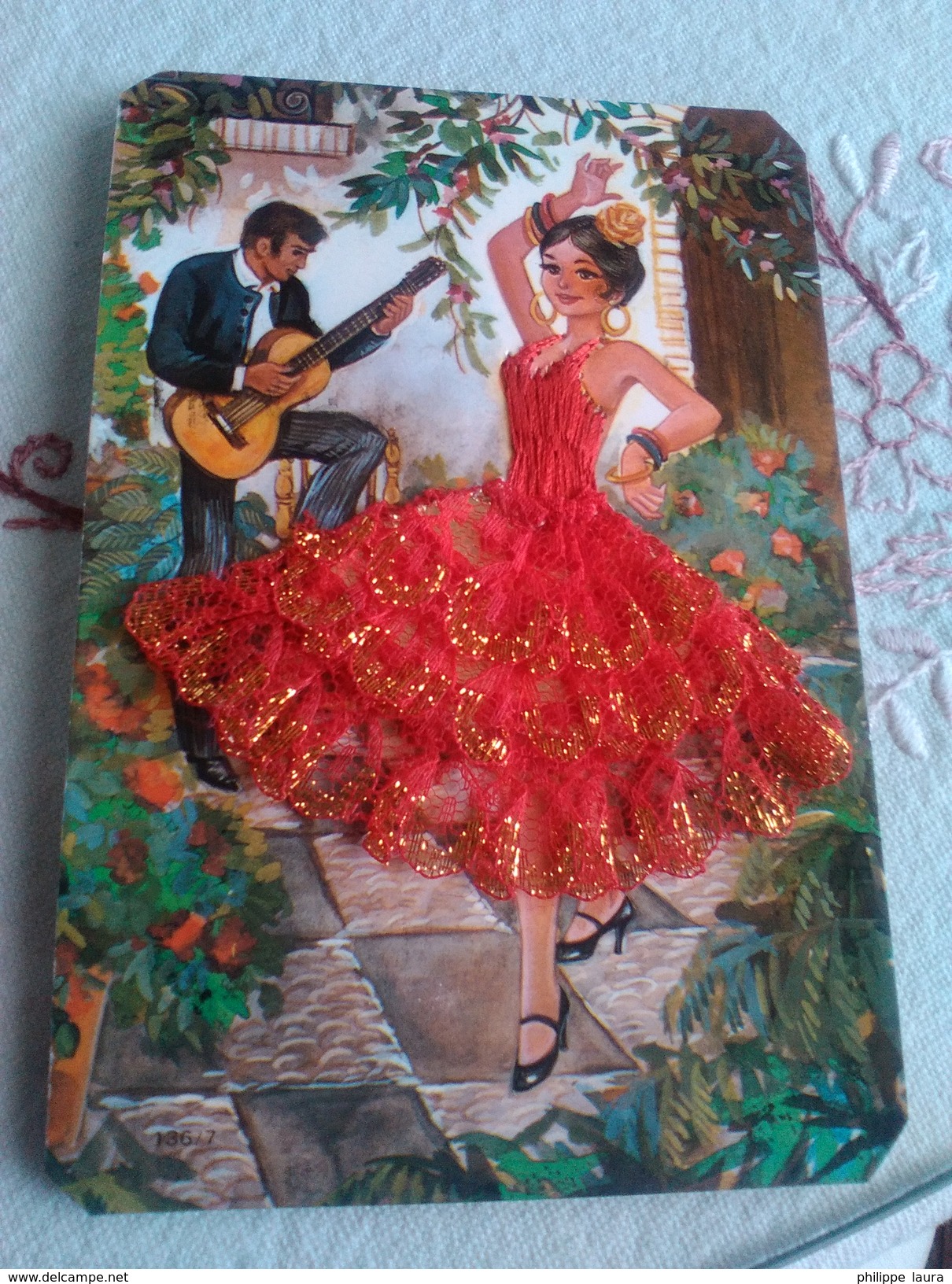 POSTAL BORDADA FLAMENCO - Ricamate