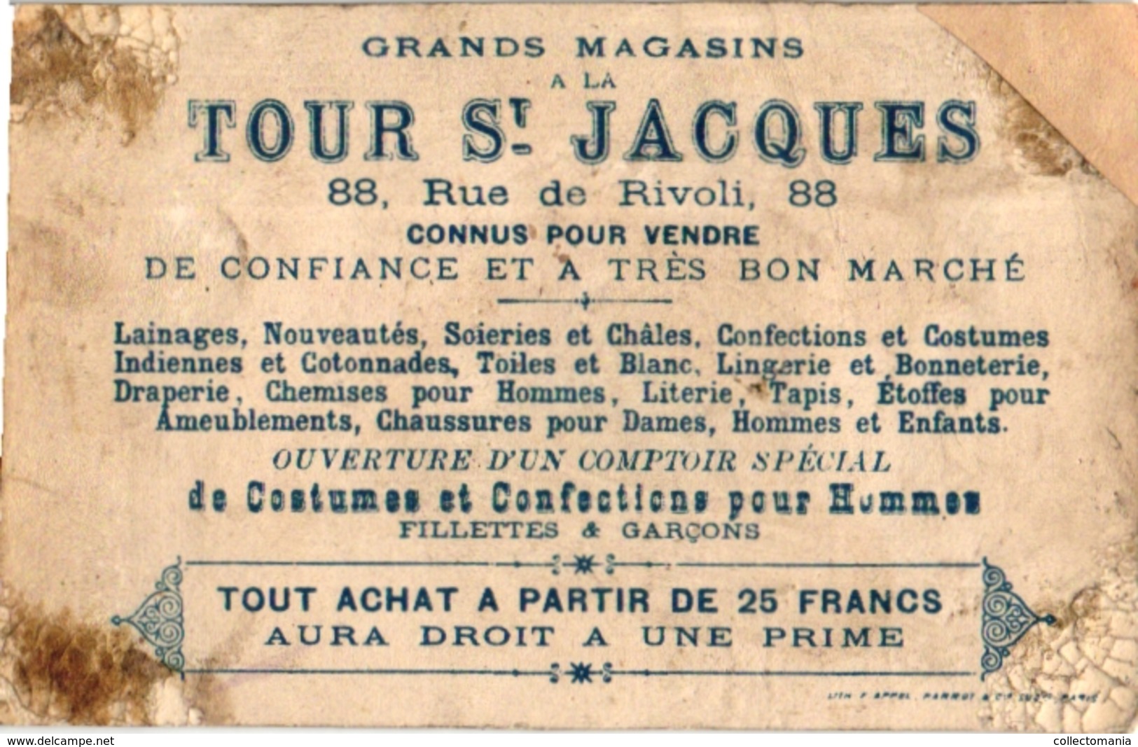 6 Cards  PUB Tour St Jaques Auquier Marseille Epicerie des Halles Tours  Imp APPEL Paris Pierrot  Dices DES  Dés  WURFEL