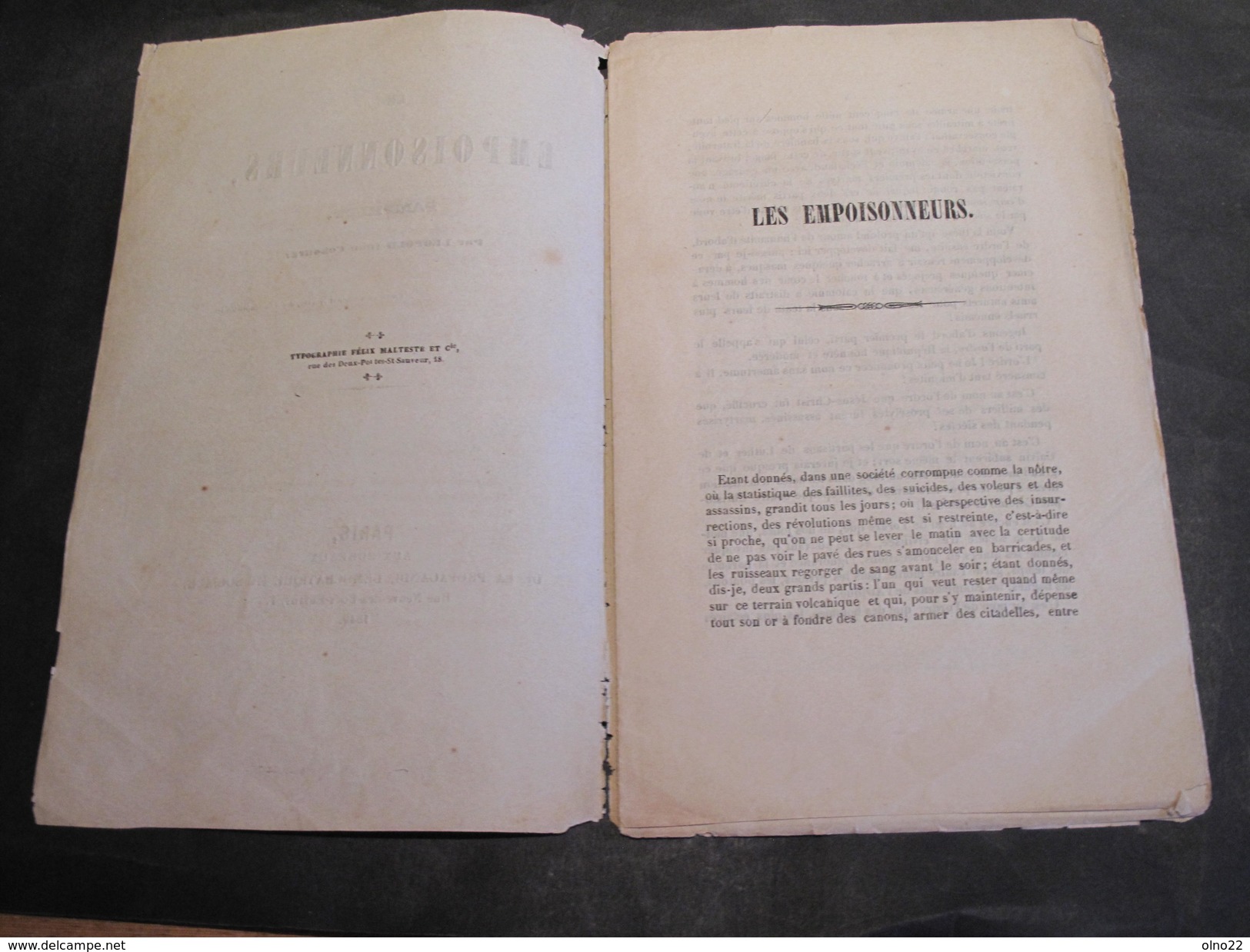 PAMPHLET PAR LEOPOLD NON COBOURG - Paris Aux Bureaux De La Propagande Démocratique Et Sociale 1849 18pp - 1800 - 1849