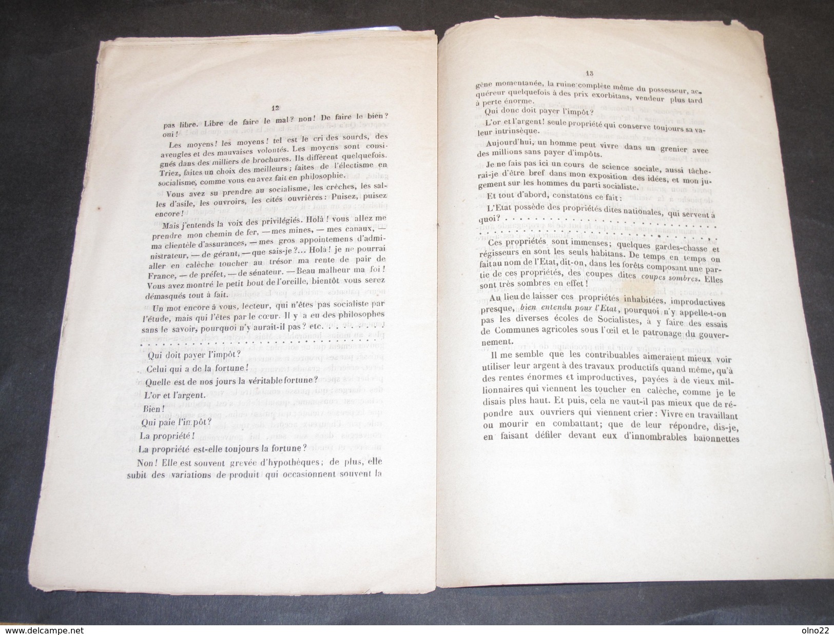 PAMPHLET PAR LEOPOLD NON COBOURG - Paris Aux Bureaux De La Propagande Démocratique Et Sociale 1849 18pp - 1800 - 1849