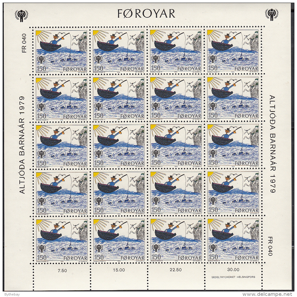 Faroe Islands 1979 MNH Sc #45-#47 Set Of 3 Minisheets Of 20 Year Of The Child - Féroé (Iles)