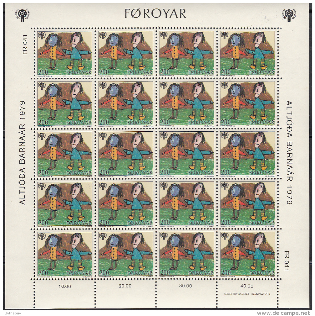 Faroe Islands 1979 MNH Sc #45-#47 Set Of 3 Minisheets Of 20 Year Of The Child - Féroé (Iles)