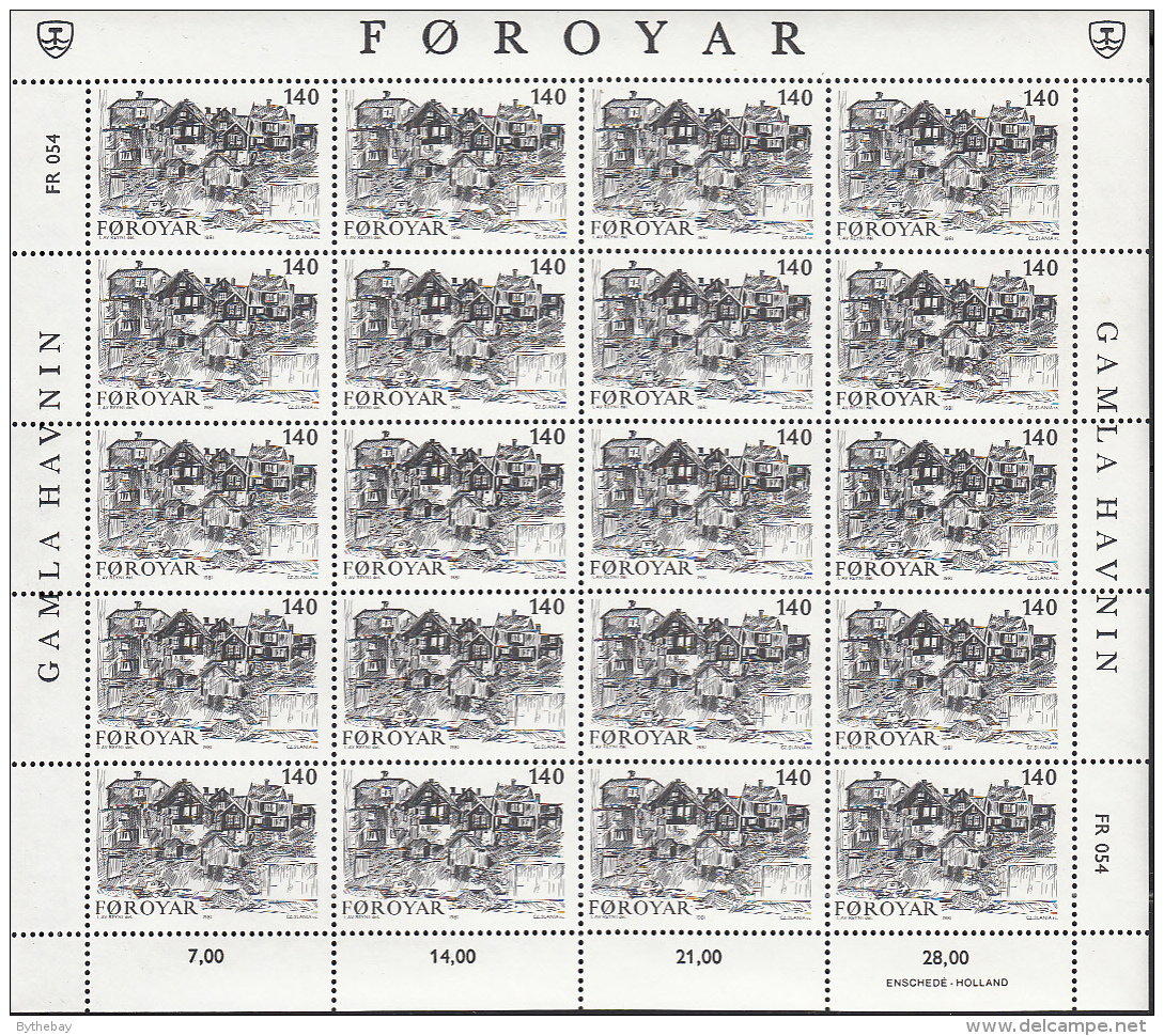 Faroe Islands 1981 MNH Sc #59-#62 Set Of 4 Minisheets Of 20 Old Torshavn - Féroé (Iles)