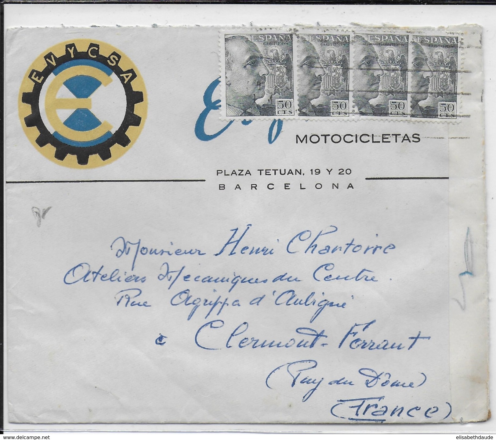 ESPAGNE - ENVELOPPE PUB DECOREE THEME MOTO De BARCELONA - Storia Postale