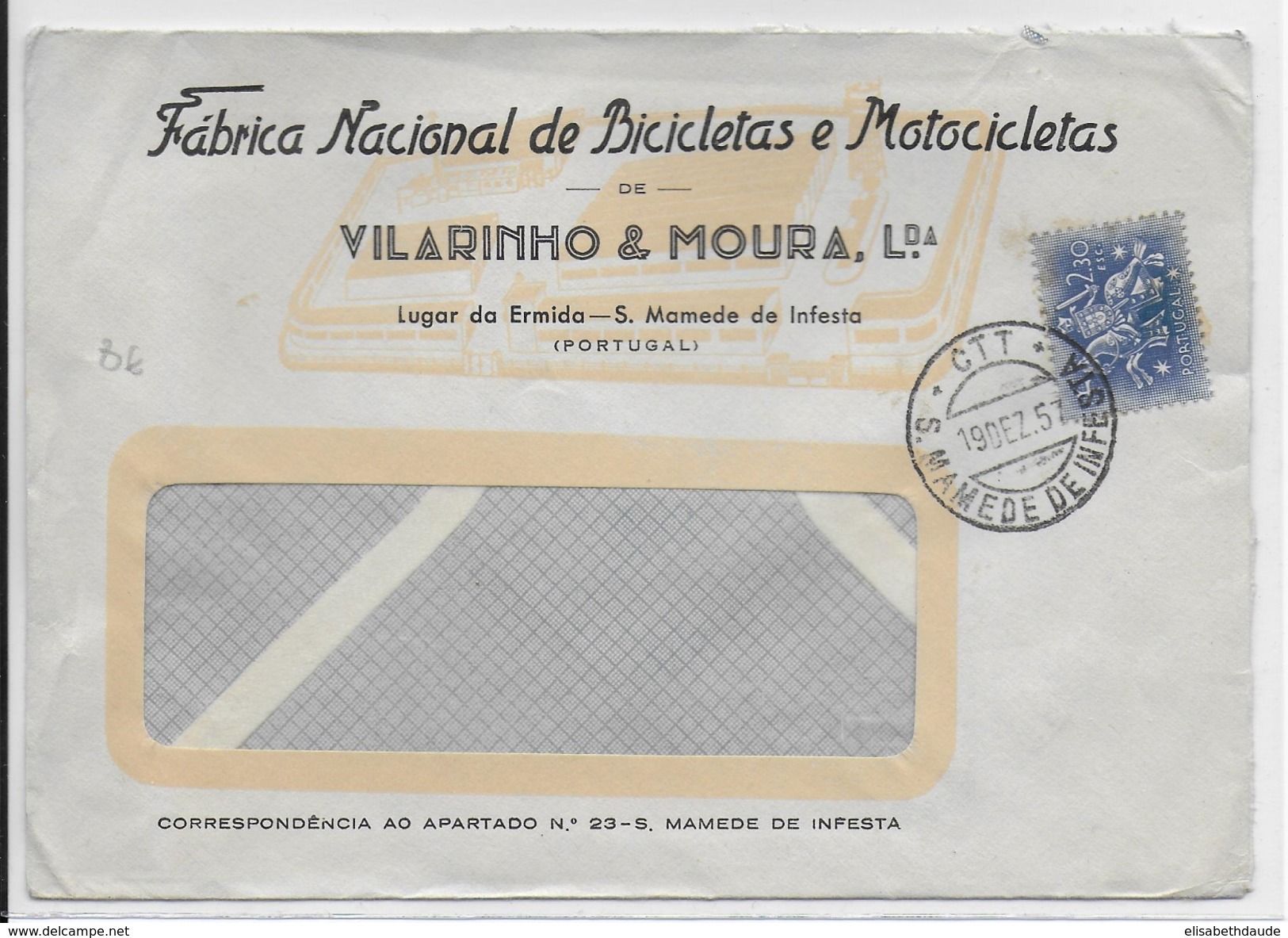PORTUGAL - 1957 - ENVELOPPE PUB DECOREE THEME MOTO + CYCLISME De S.MAMEDE DE INFESTA - Lettres & Documents