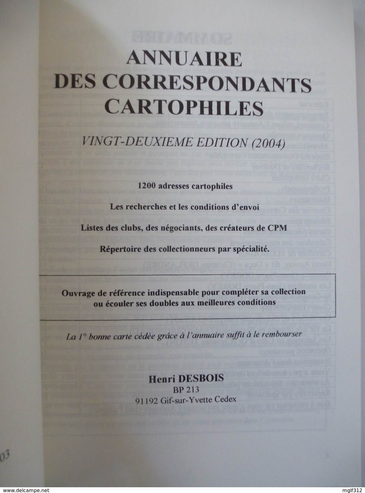 ANNUAIRE DES CORRESPONDANTS CARTOPHILES  Edité En 2004 - Détails Sur Les Scans - Livres & Catalogues