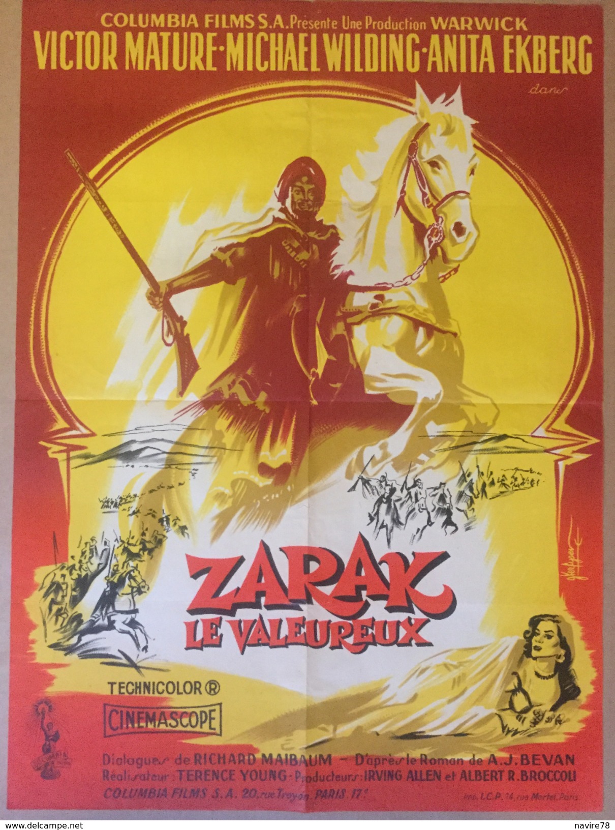 Affiche Cinéma Originale Du Film ZARAK LE VALEUREUX  TERENCE YOUNG 1956 Avec ANITA EKBERG VICTOR MATURE MICHAEL WILDING - Affiches & Posters