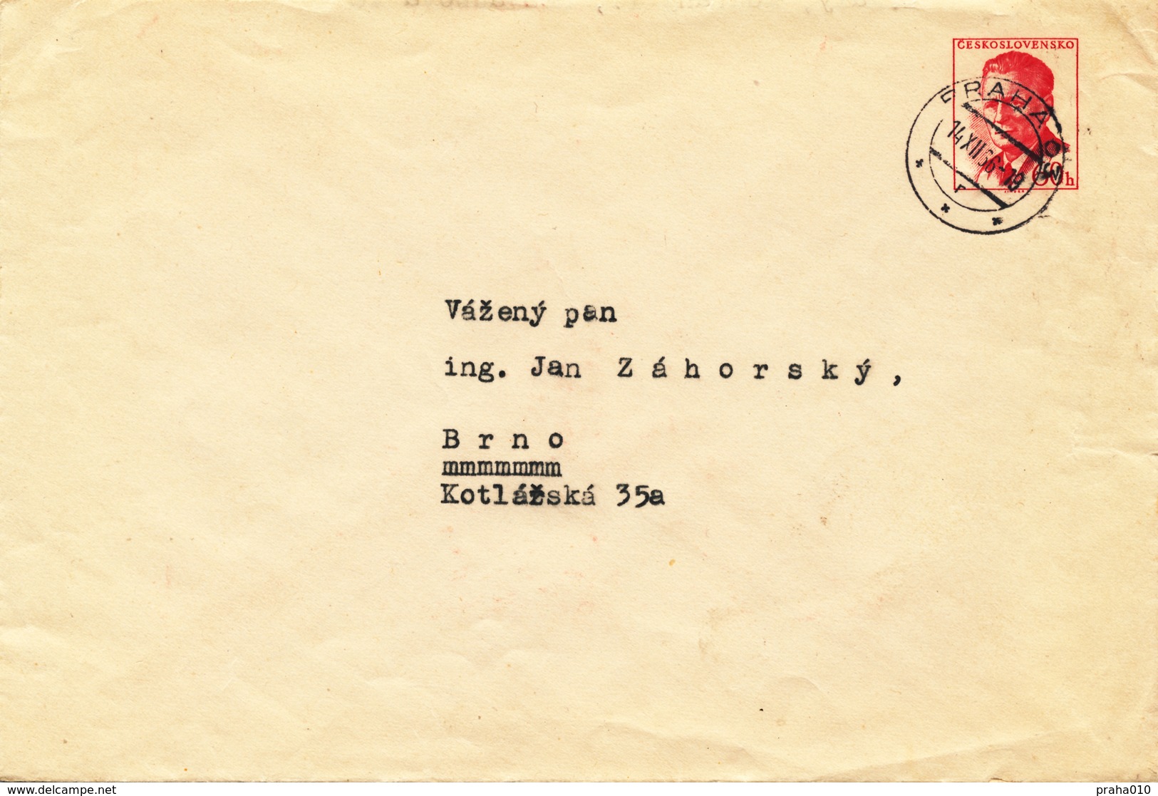 L3483 - Czechoslovakia (1966) Praha 03 (Postal Stationery: President Antonin Novotny (1904-1975)), Handmade Postmark - Buste