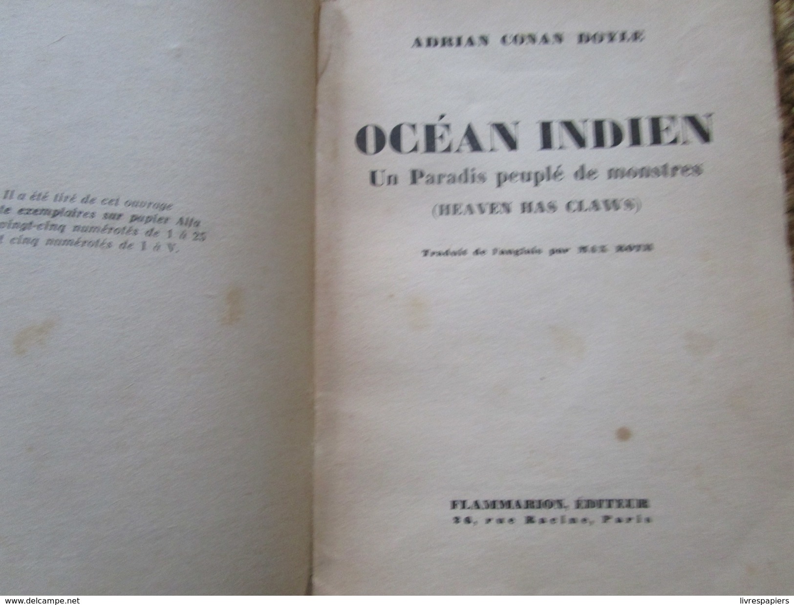 Ocean Indien Un Paradis Peuplé De Monstres Adrian Conan Doyle 1954 Flammarion - Fantasy