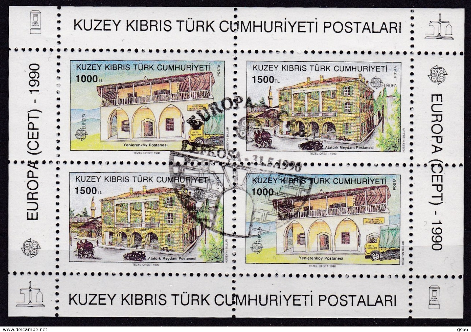 Türkisch Zypern 1990, 273/74 Block 8, Europa: Postalische Einrichtungen. Used First Day - 1990