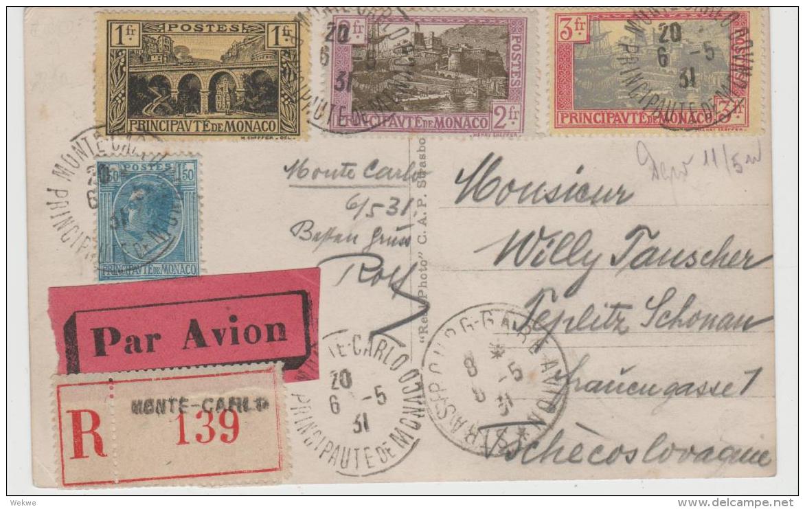 PM038 / MONACO -  Luftpost Einschreiben (Karte) Frankiert Mit Freimarken Michel Nr. 96, 97, 100, 101 - Briefe U. Dokumente