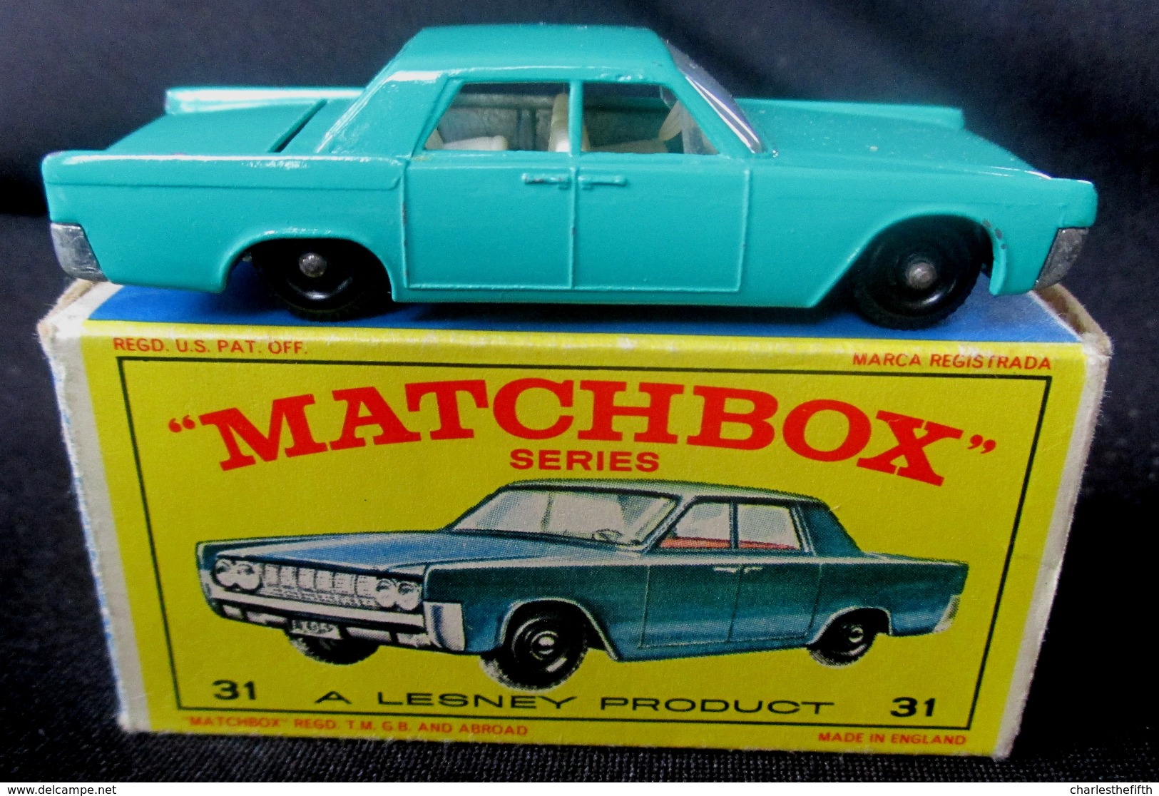 LESNEY - MATCHBOX *** NR 31 LINCOLN CONTINENTAL -  ORIGINAL BOX - VOITURE CONDITION A - EN BOITE ORIGINALE *** 1964 ! - Oud Speelgoed