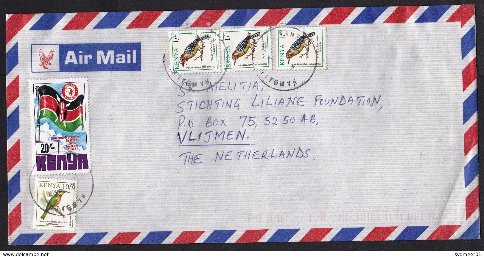 Kenya: Airmail Cover To Netherlands, 5 Stamps, Bird, Common Market Comesa, Flag, Economy (traces Of Use) - Kenia (1963-...)