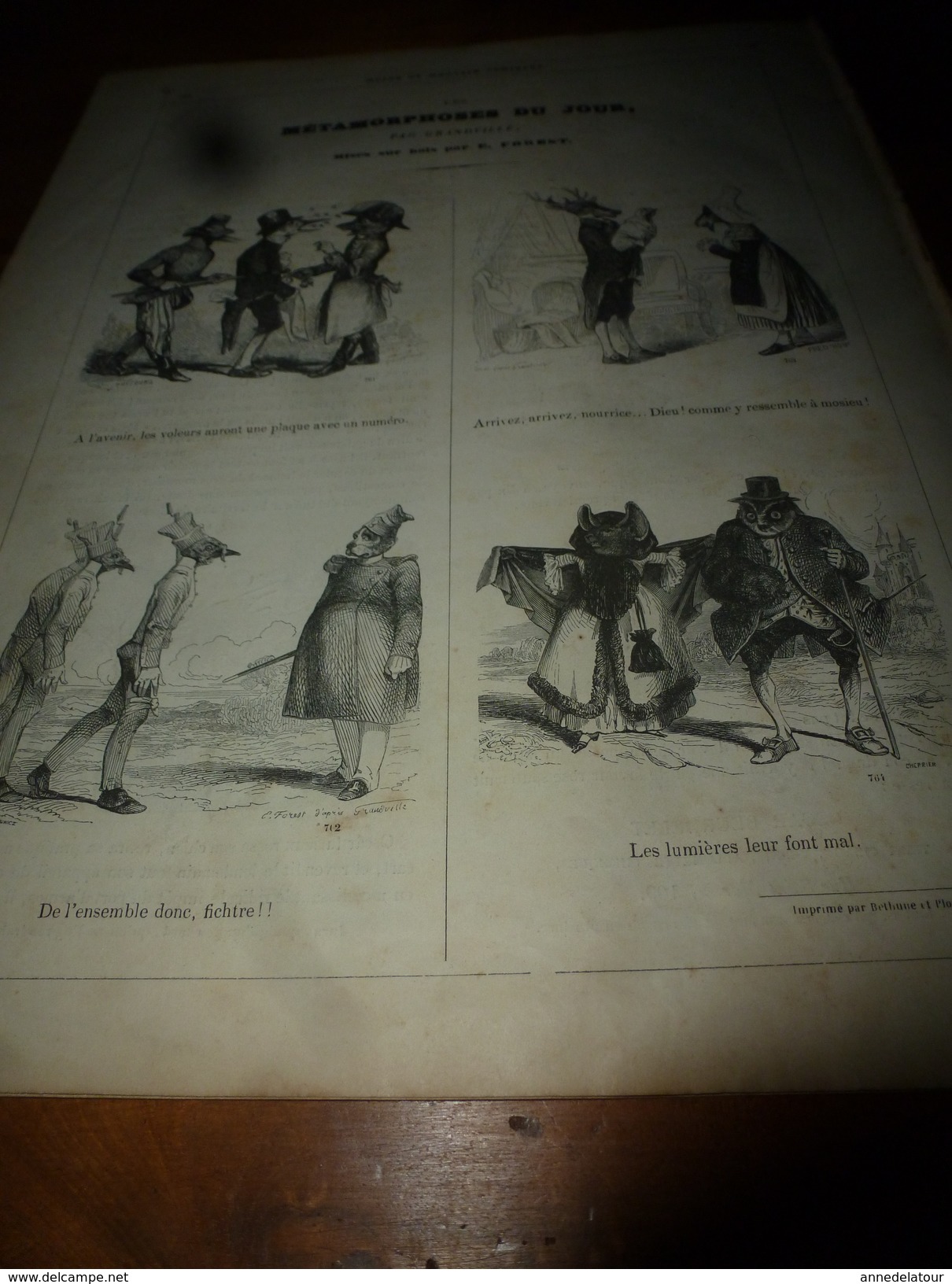 1840 LES CHASSEURS parisiens,par E.Bourget -dessins de Cham;METAMORPHOSE par Granville, bois de Forest - MUSEE PHILIPON