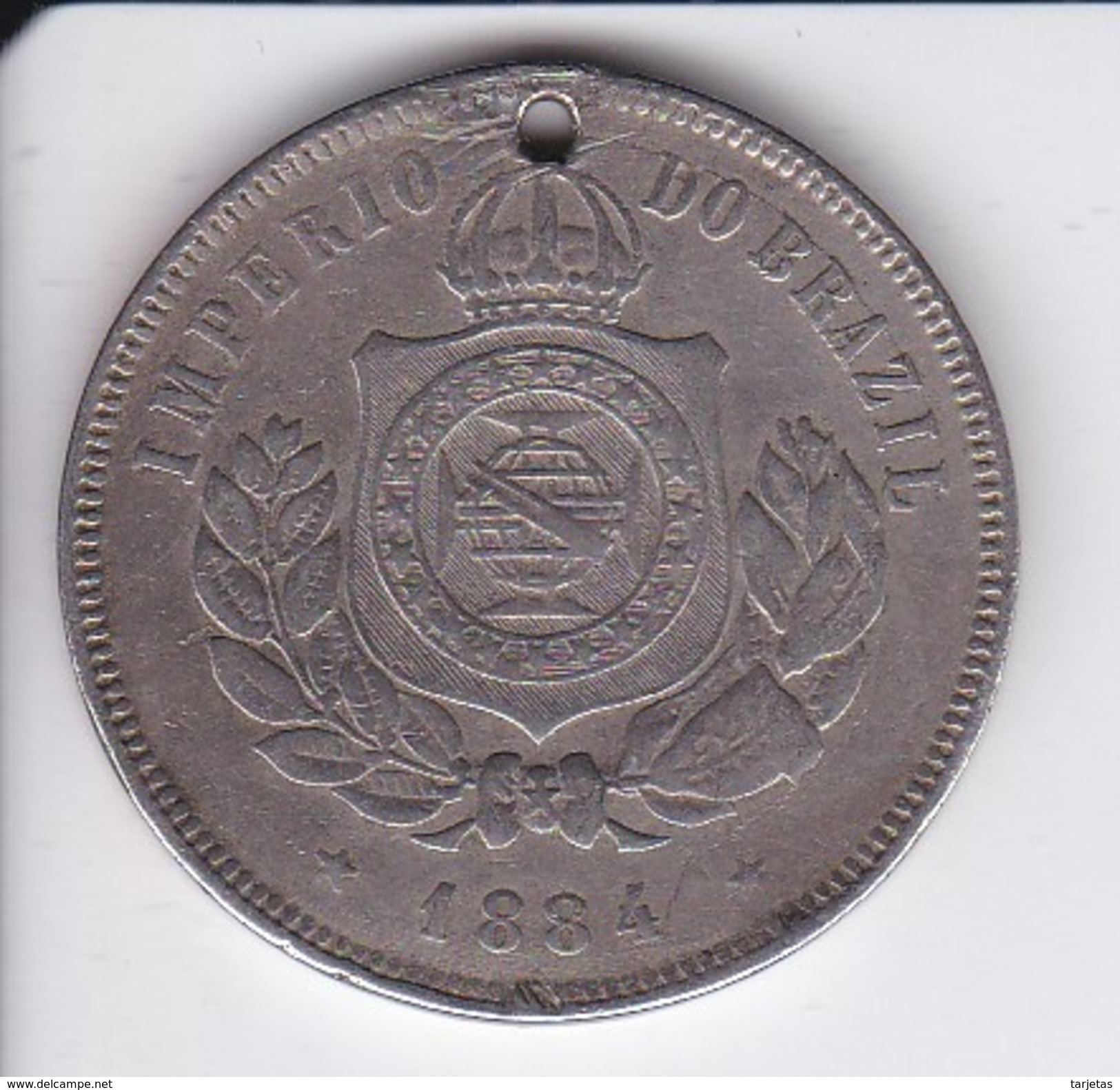 KM 478 MONEDA DE BRASIL DE 200 REIS DEL AÑO 1884  (COIN) (con Agujero) - Brasil