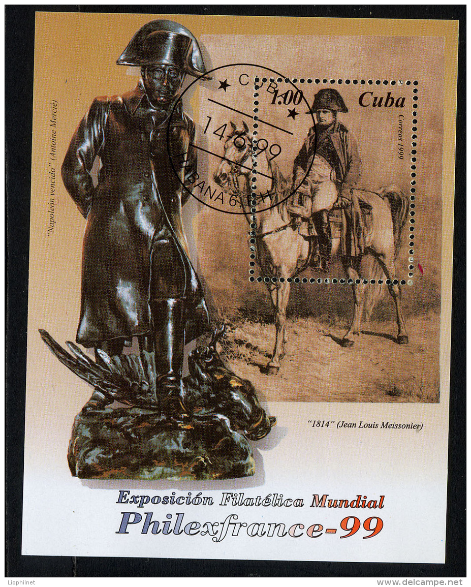 CUBA 1999, PHILEXFRANCE 99, NAPOLEON, Tableau Et Statue. 1 Bloc, Oblitéré / Used. R1249 - Napoleon