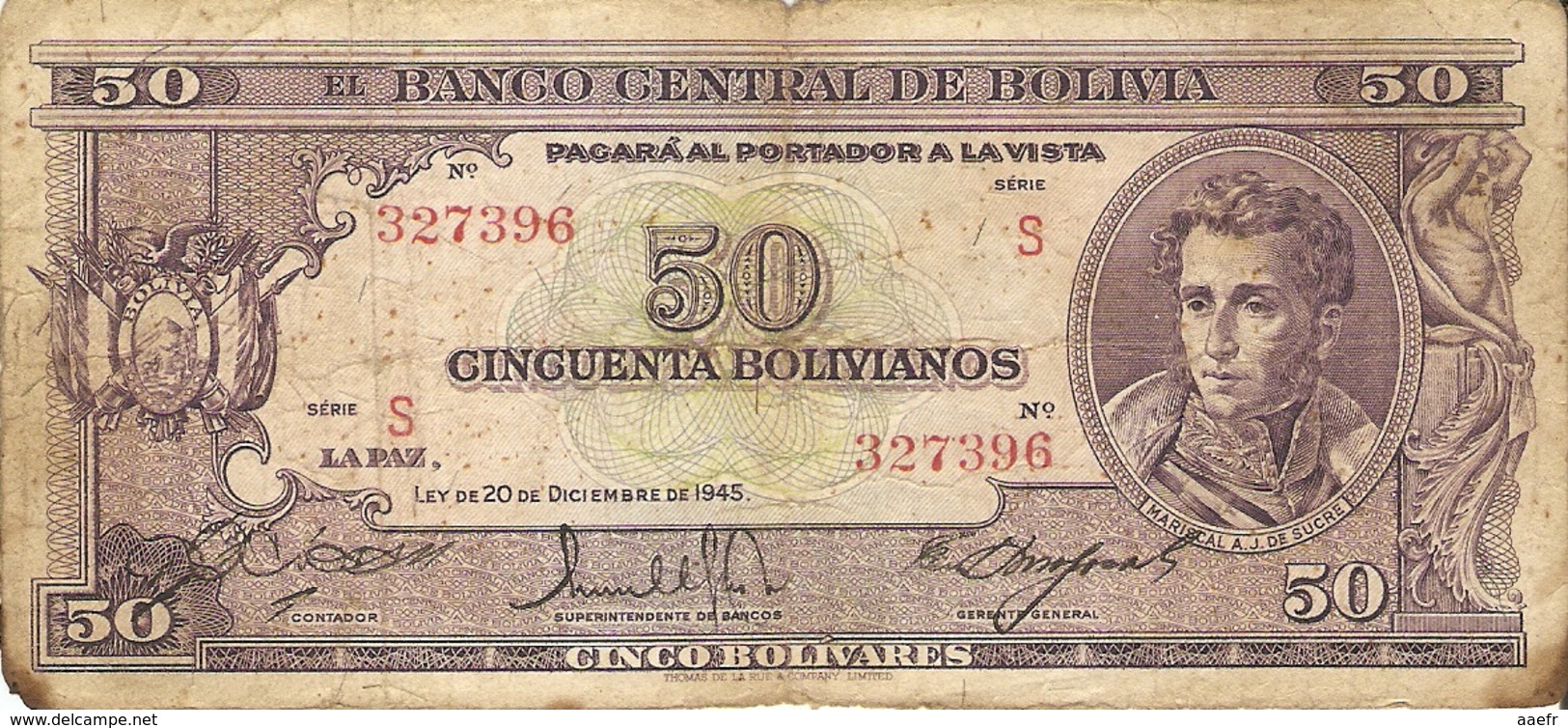 Bolivie - 50 Bolivianos - 1945 -  Série S - P 141 - Bolivia , Ganaderia , Sucre - Bolivia