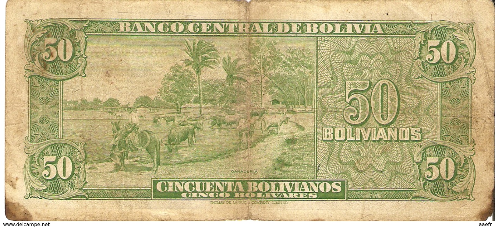 Bolivie - 50 Bolivianos - 1945 -  Série S - P 141 - Bolivia , Ganaderia , Sucre - Bolivia