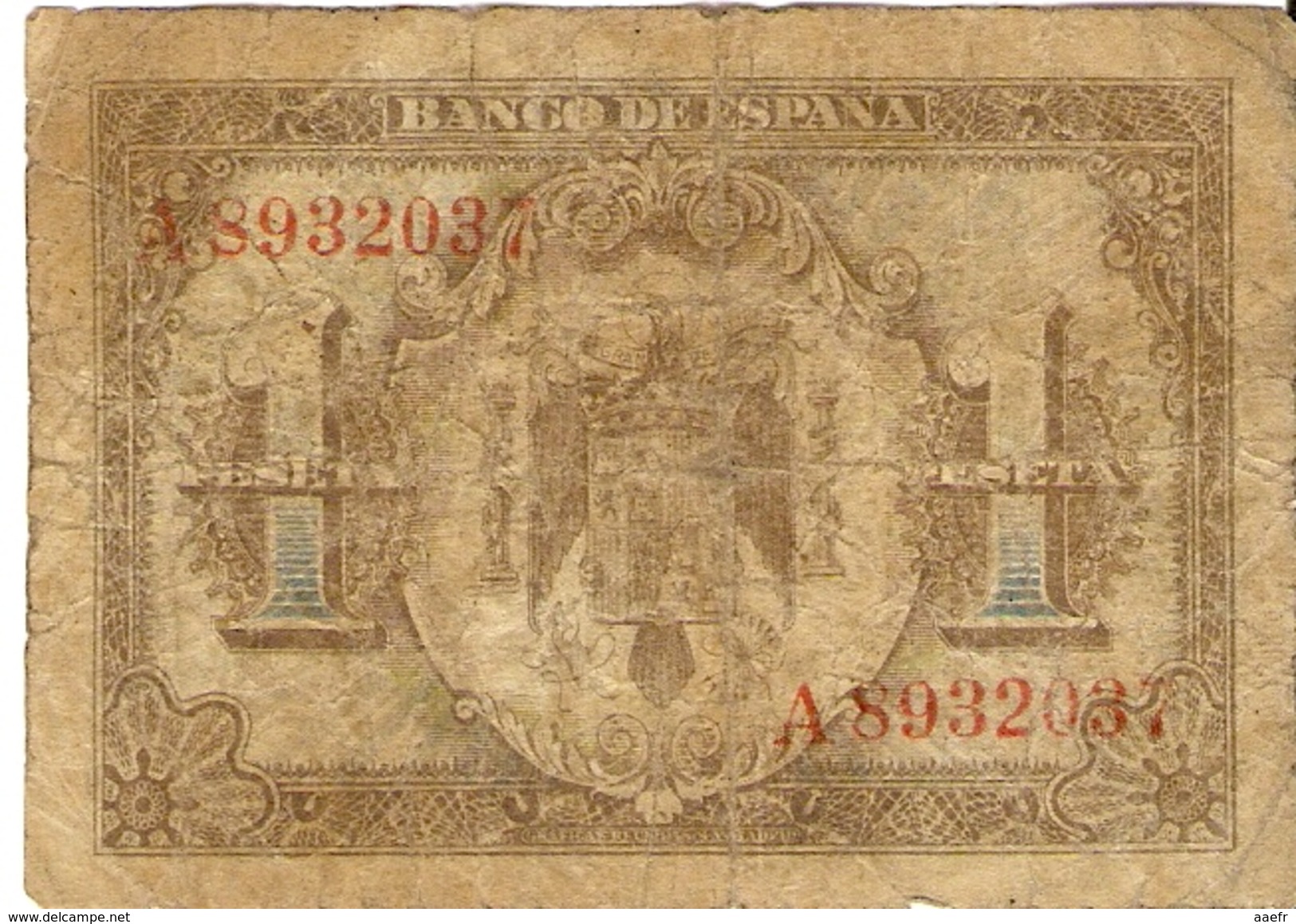 Espagne - 1 Peseta - 1 De Junio 1940 - Série A - Espana, Cortez - 1-2 Peseten