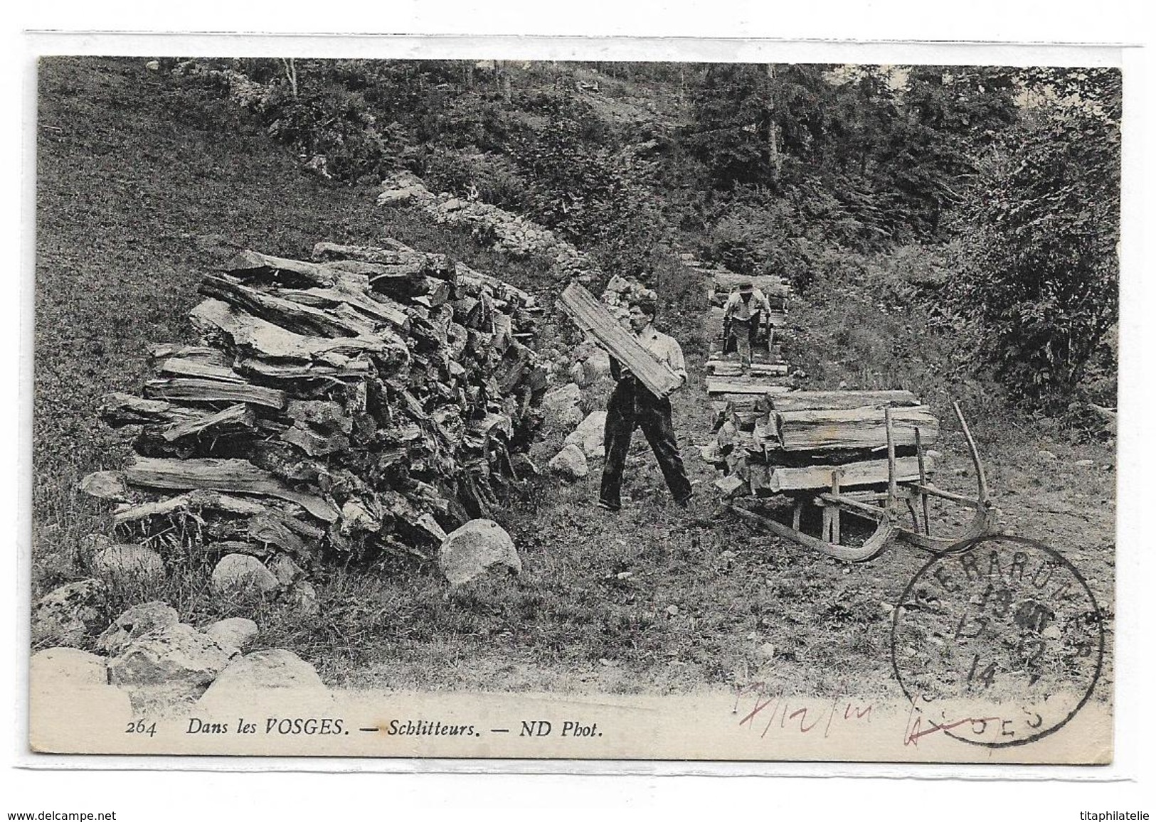 CPA 264 Dans Les Vosges N° 264 Schlitteurs Circulée 1914 Dos Divisé - Autres & Non Classés