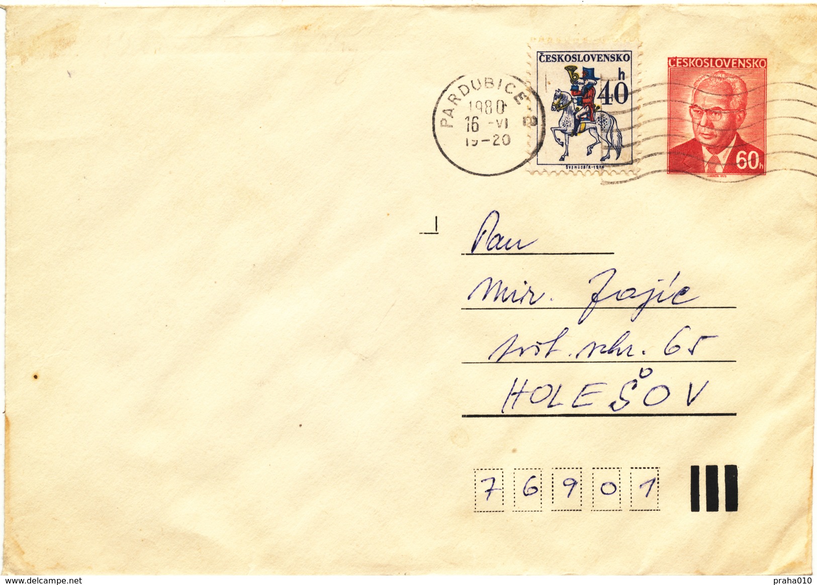 L3498 - Czechoslovakia (1980) Pardubice 2 (Postal Stationery: President Gustav Husak (1913-1991)); Machine Postmark - Omslagen