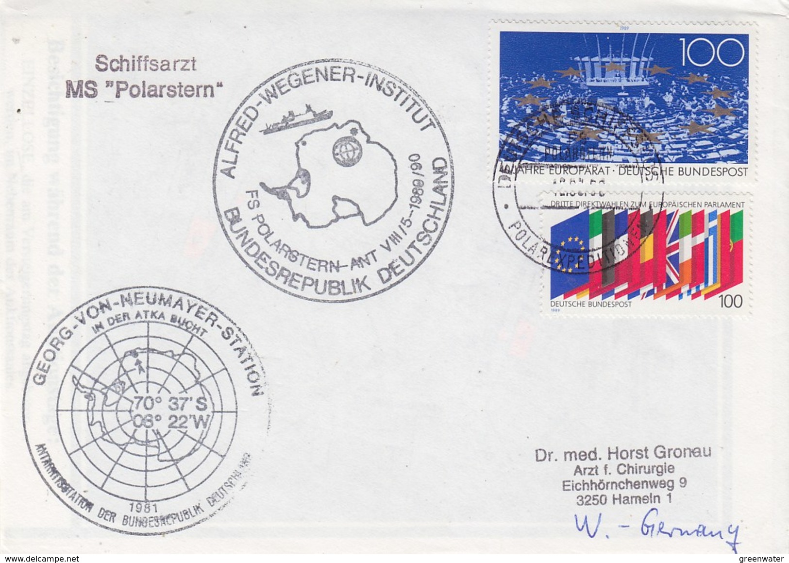 Germany 1990 MS Polarstern Schiffsarzt Ca Georg Von Neumayer Station Cover (35092) - Barcos Polares Y Rompehielos