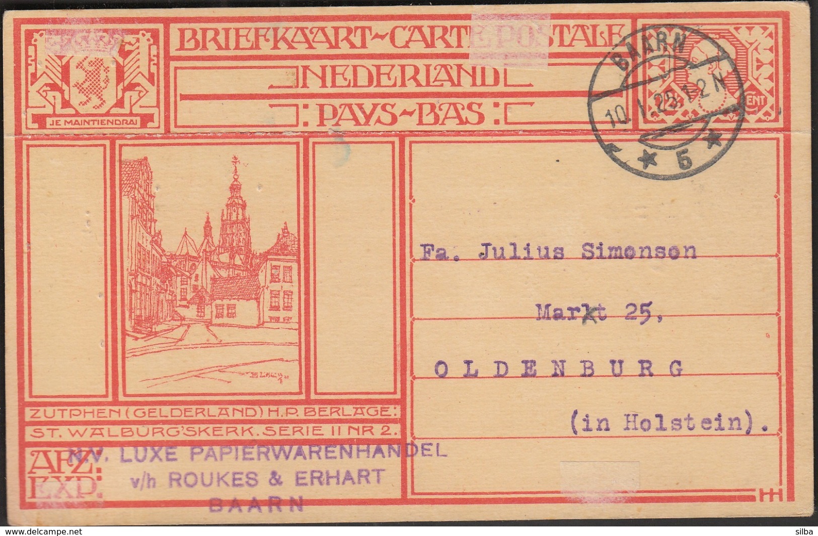 Netherlands Baarn 1925 / Postal Stationery Sent To Oldenburg Germany - Postal Stationery