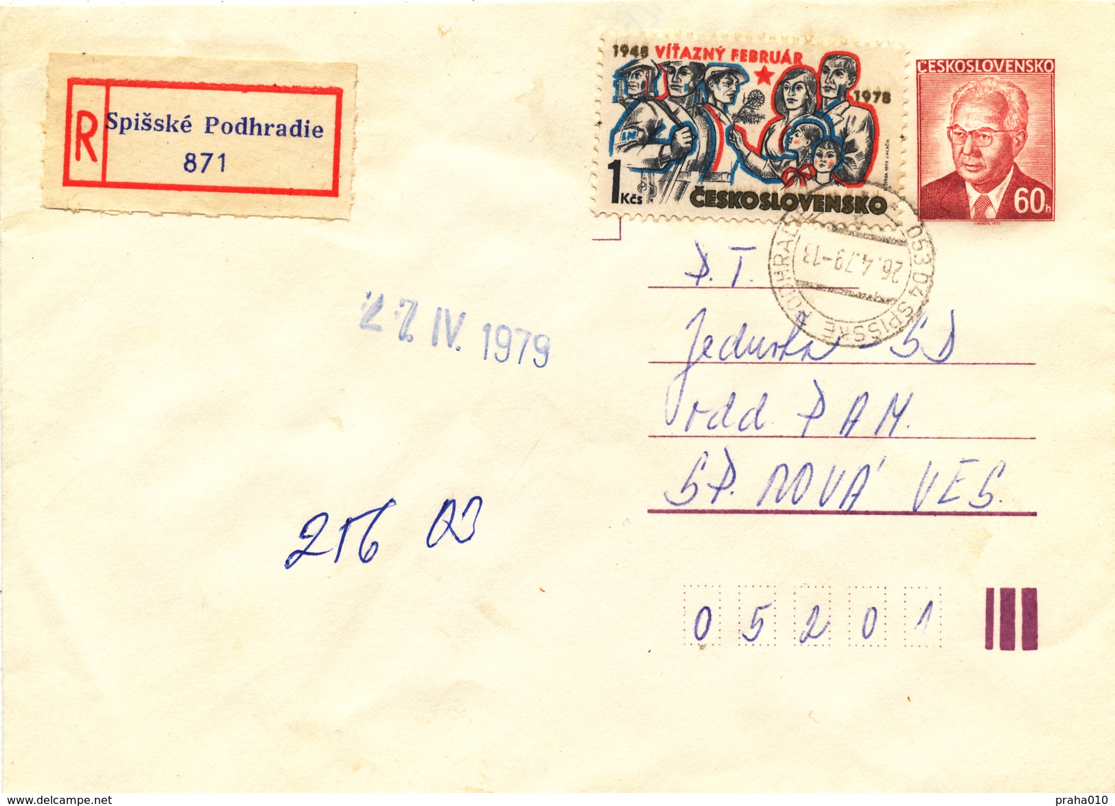 L3502 - Czechoslovakia (1979) 053 04 Spisske Podhradie (Postal Stationery) R-letter; Tariff: 1,60 Kcs - Covers