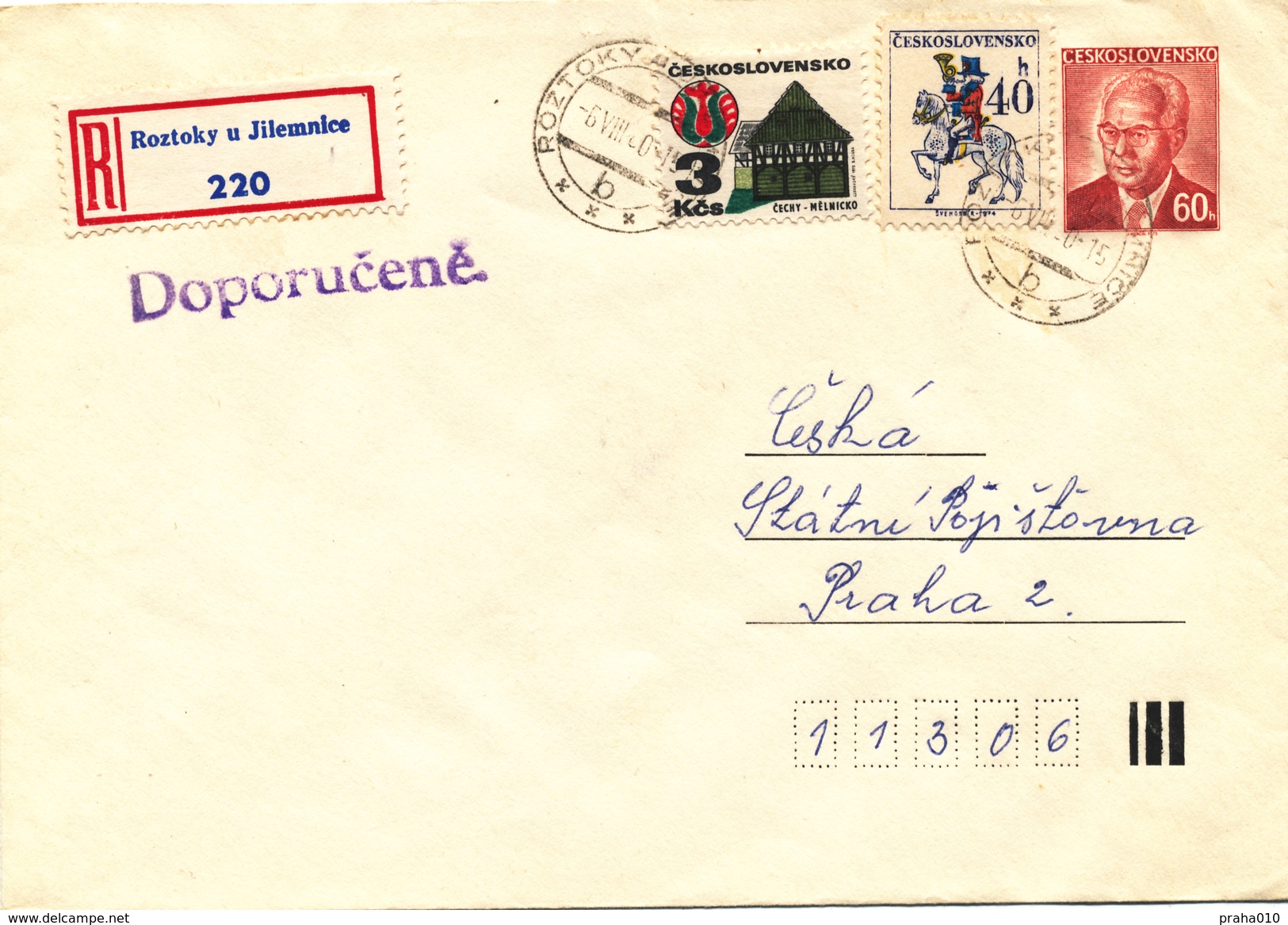 L3503 - Czechoslovakia (1980) Roztoky U Jilemnice (Postal Stationery) R-letter; Tariff: 4,00 Kcs - Enveloppes