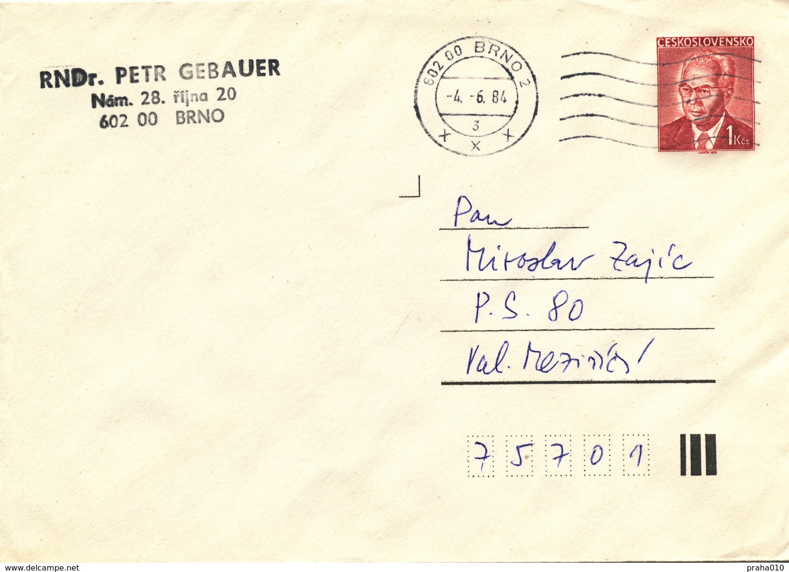 L3510 - Czechoslovakia (1984) 602 00 Brno 2 (Postal Stationery: President Gustav Husak (1913-1991)) - Enveloppes